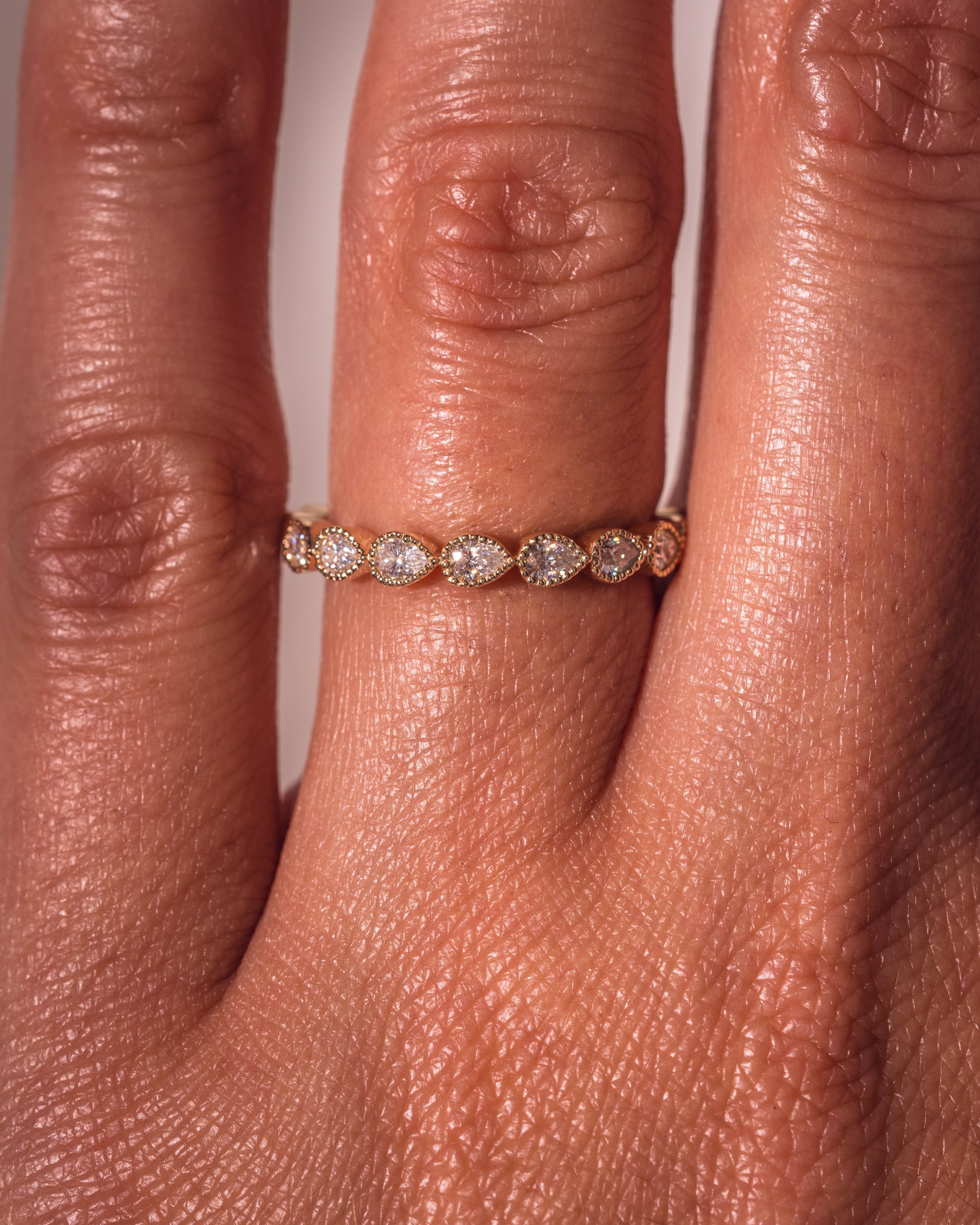 0.80 TCW Pear CVD Diamond Milgrain Style Wedding Band - Camila Brown