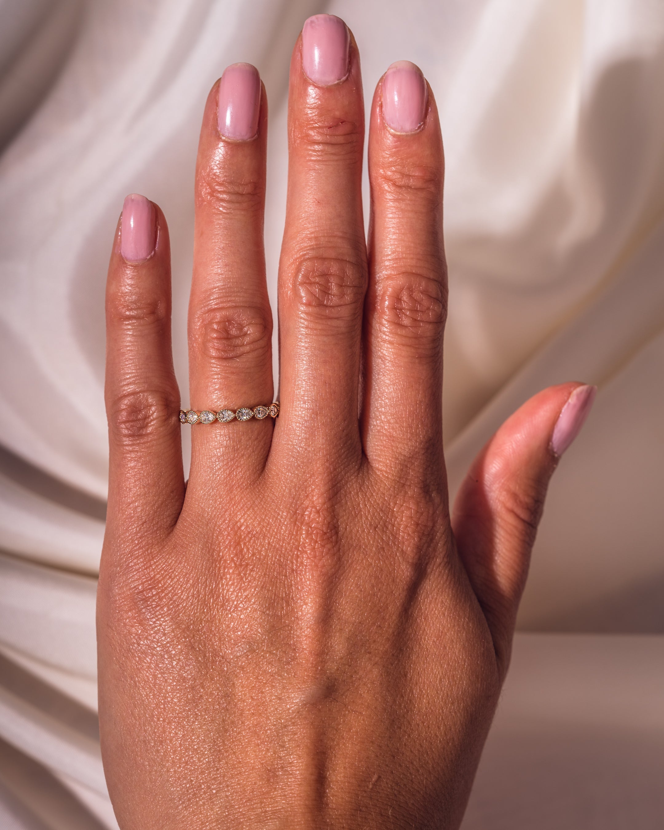 0.80 TCW Pear CVD Diamond Milgrain Style Wedding Band - Camila Brown