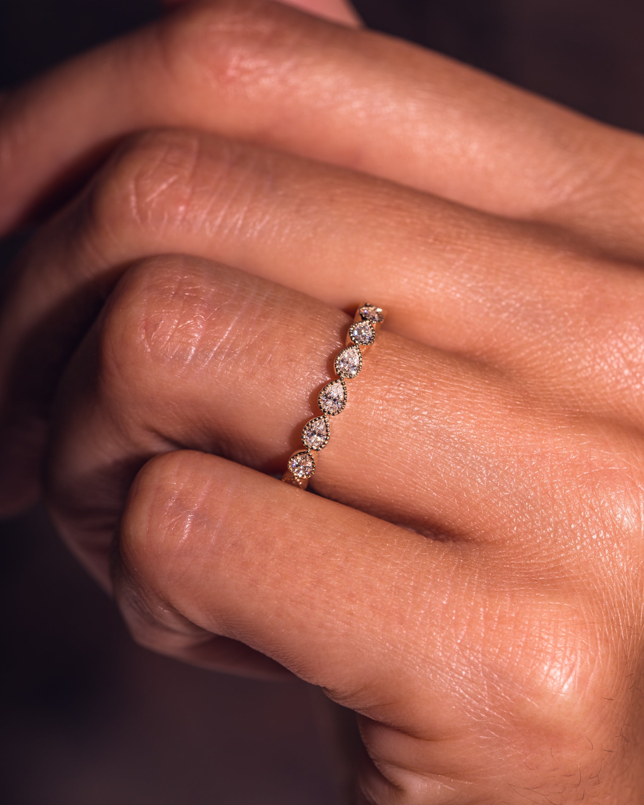 0.80 TCW Pear CVD Diamond Milgrain Style Wedding Band - Camila Brown