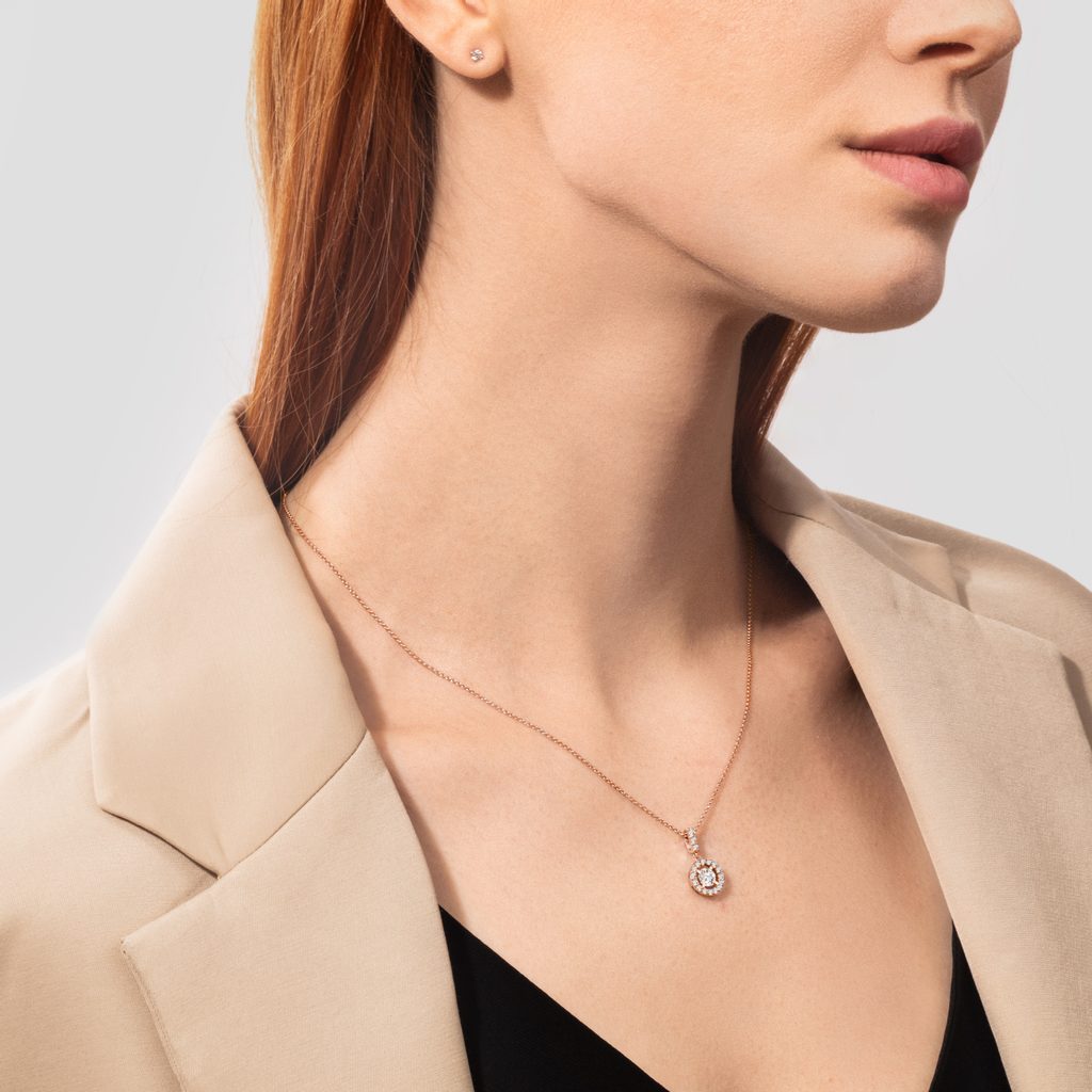 0.34 TCW Round Moissanite Diamond Halo Pendent Necklace - Camila Brown