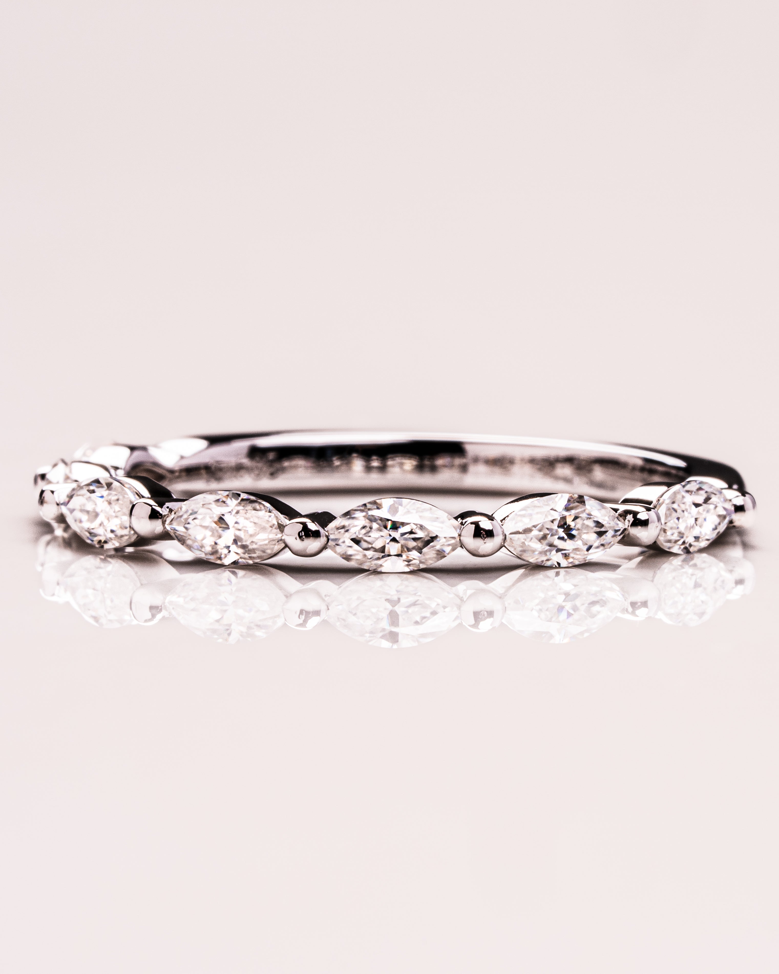 0.70 TCW Marquise CVD Diamond Half Eternity Bubble Prongs Wedding Band - Camila Brown