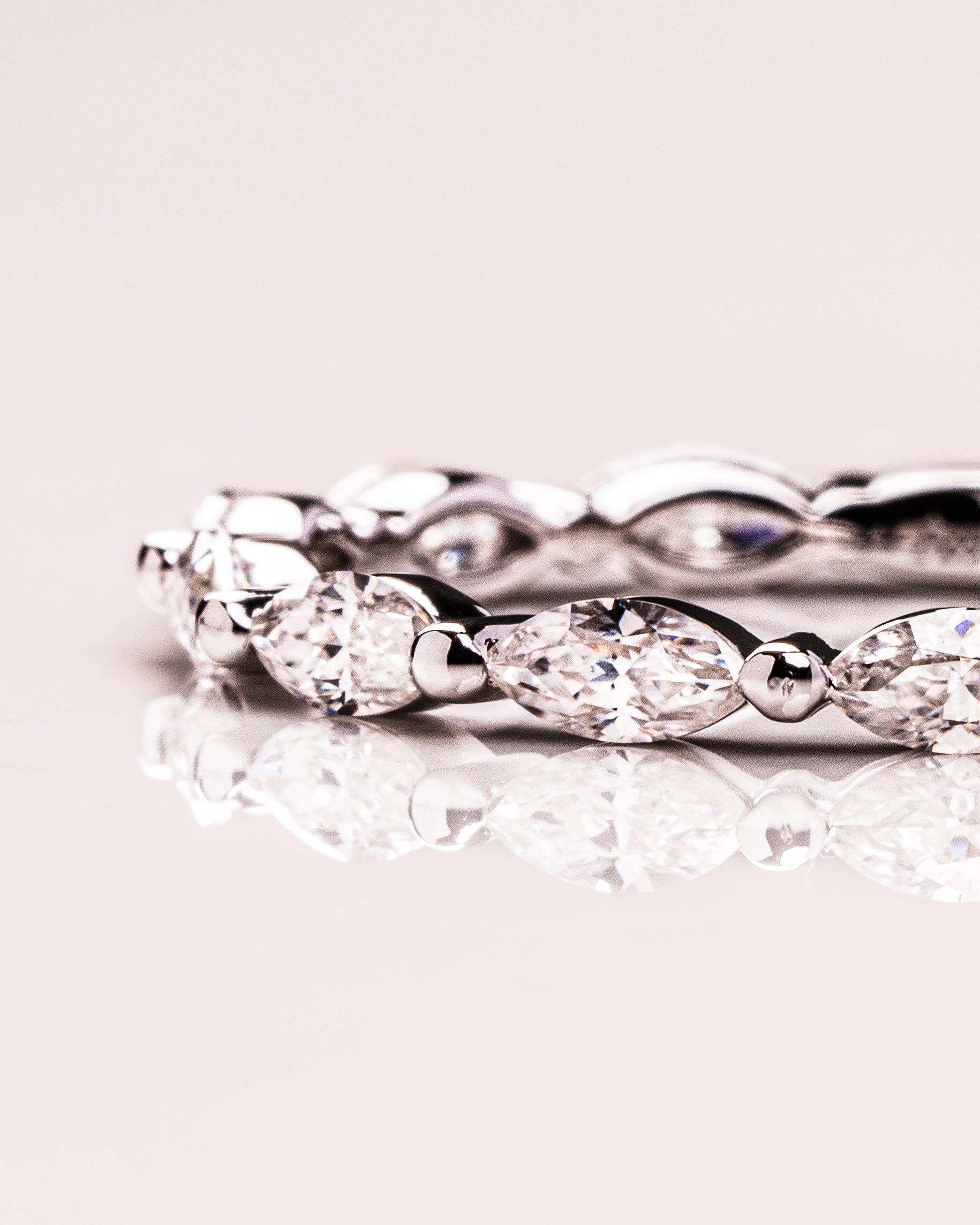 0.70 TCW Marquise CVD Diamond Half Eternity Bubble Prongs Wedding Band - Camila Brown