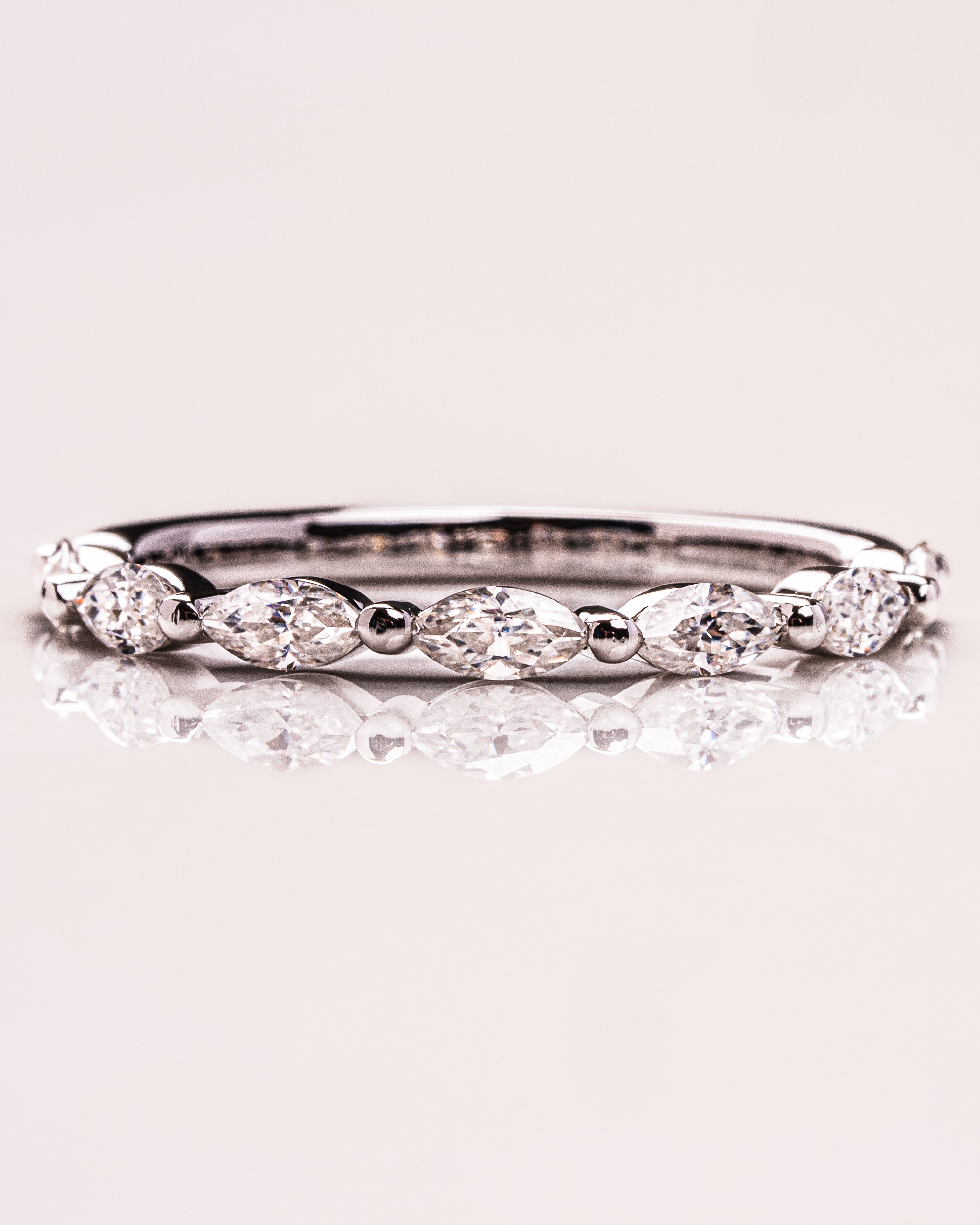 0.70 TCW Marquise CVD Diamond Half Eternity Bubble Prongs Wedding Band - Camila Brown