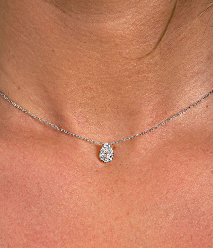 0.50 CT Pear Moissanite Diamond Halo Pendent Necklace - Camila Brown