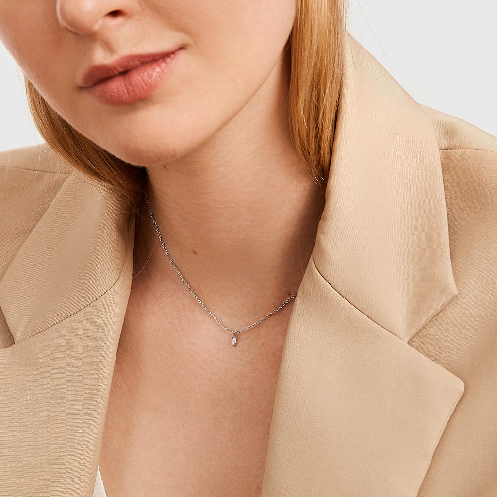 0.13 CT Marquise Moissanite Diamond Solitaire Pendent Necklace - Camila Brown