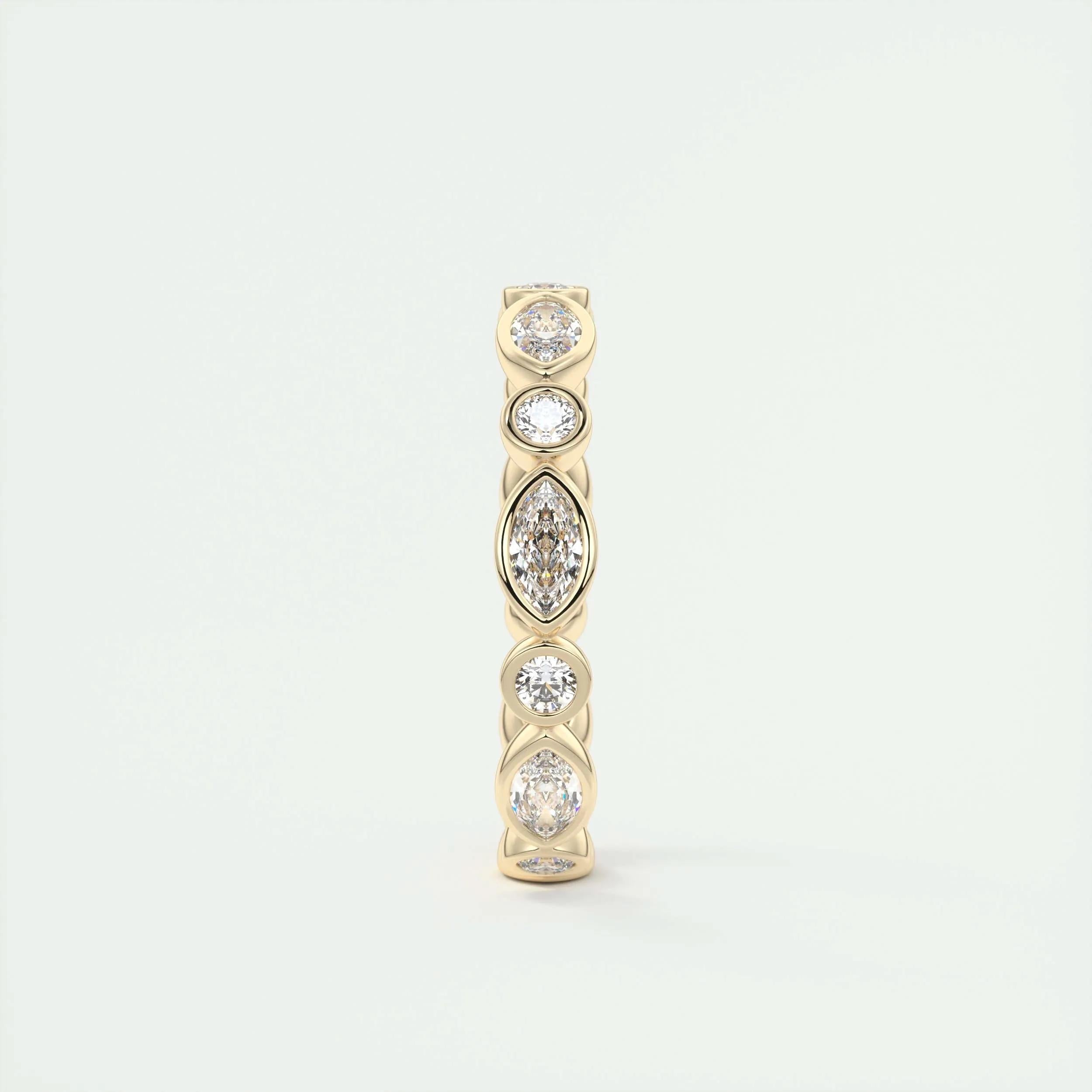 0.98 TCW Marquise & Round CVD Diamond Bezel Setting Wedding Band - Camila Brown