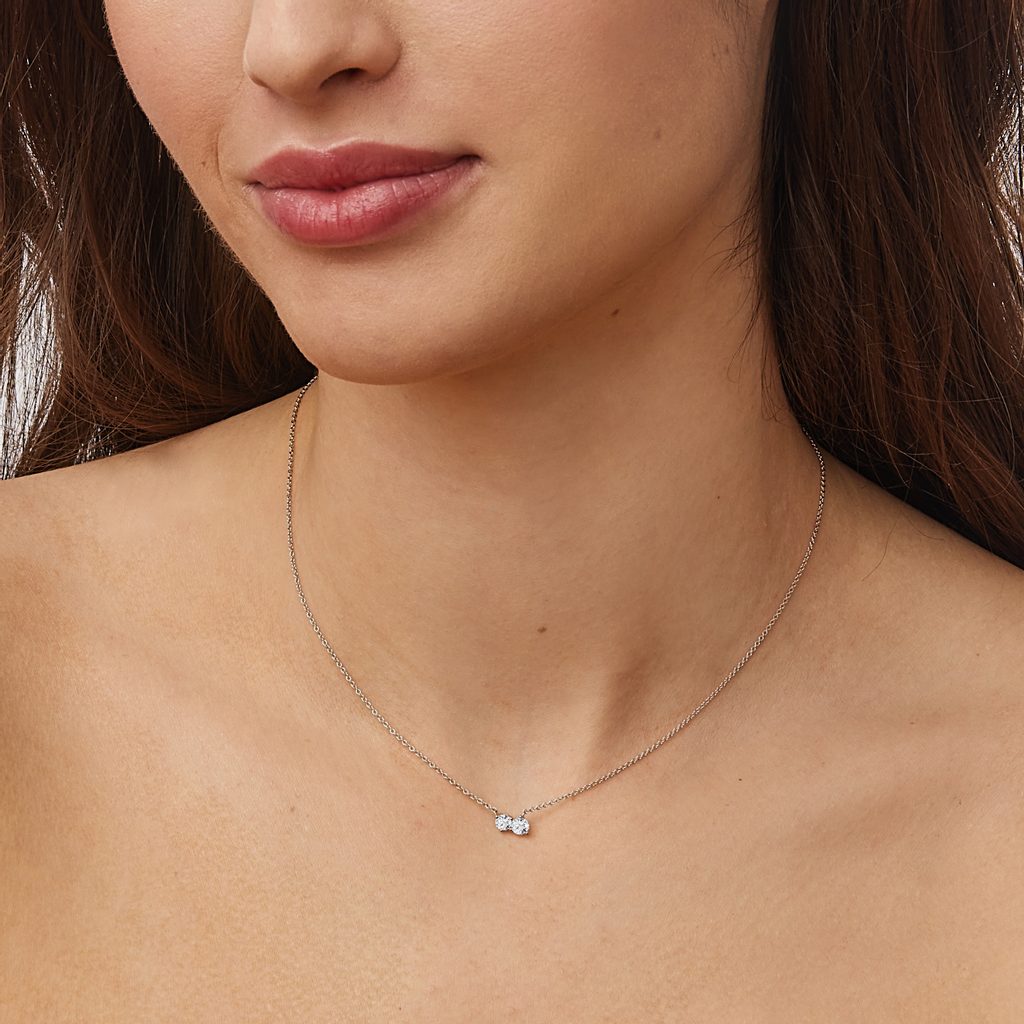 0.35 TCW Round Moissanite Diamond Two Stones Pendent Necklace - Camila Brown