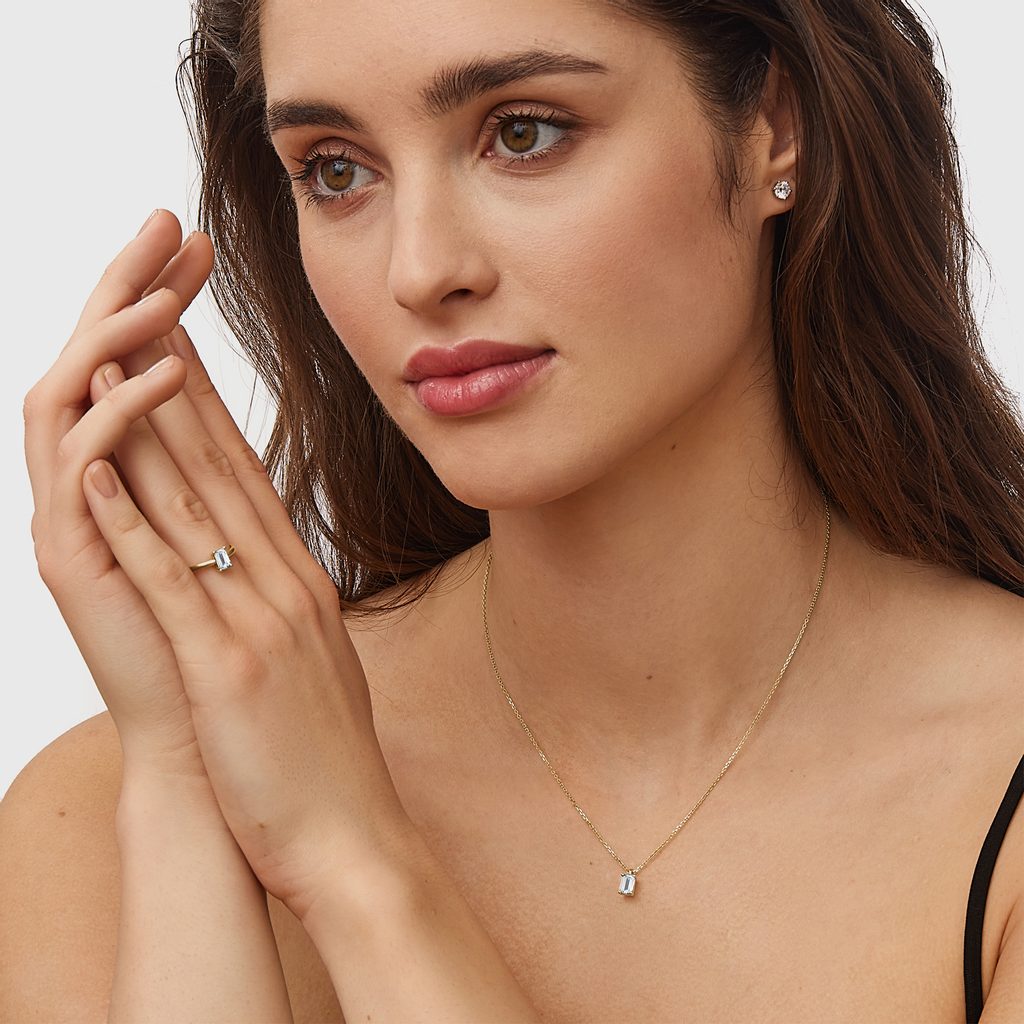 0.60 CT Emerald Moissanite Diamond Solitaire Pendent Necklace - Camila Brown