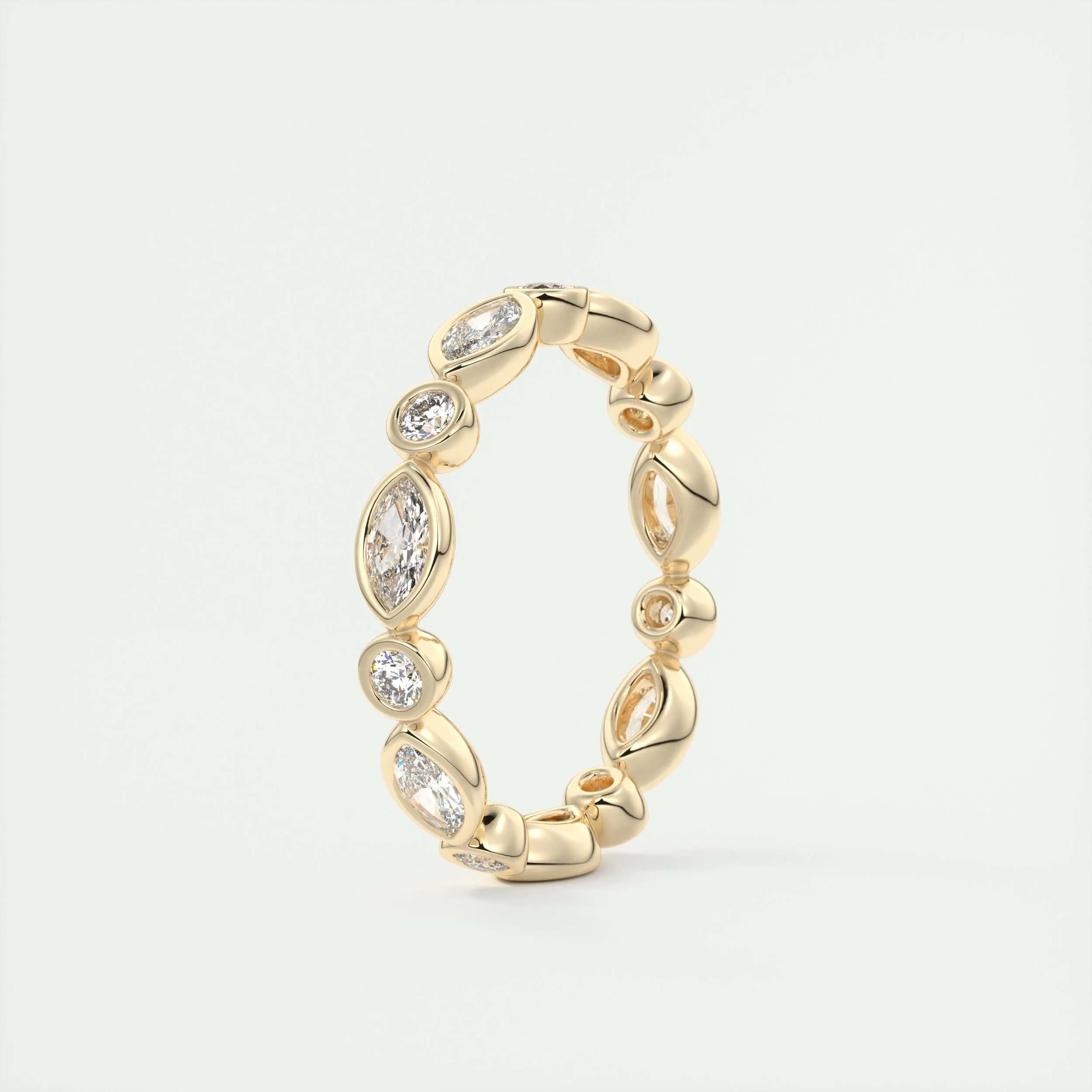 0.98 TCW Marquise & Round CVD Diamond Bezel Setting Wedding Band - Camila Brown