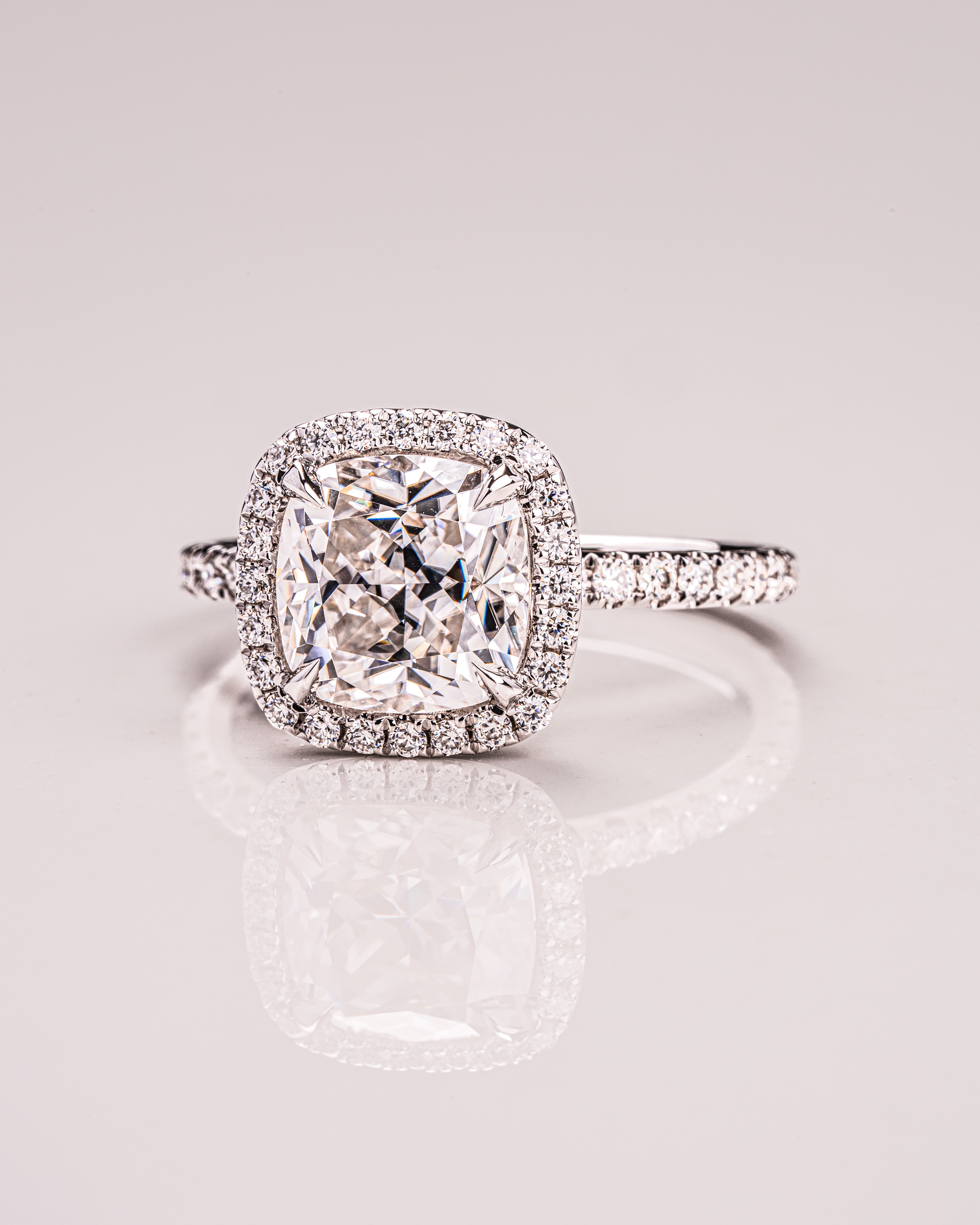 1.80 - 3.80 CT Cushion F/VS1 CVD Diamond Halo Pave Setting Engagement Ring - Camila Brown