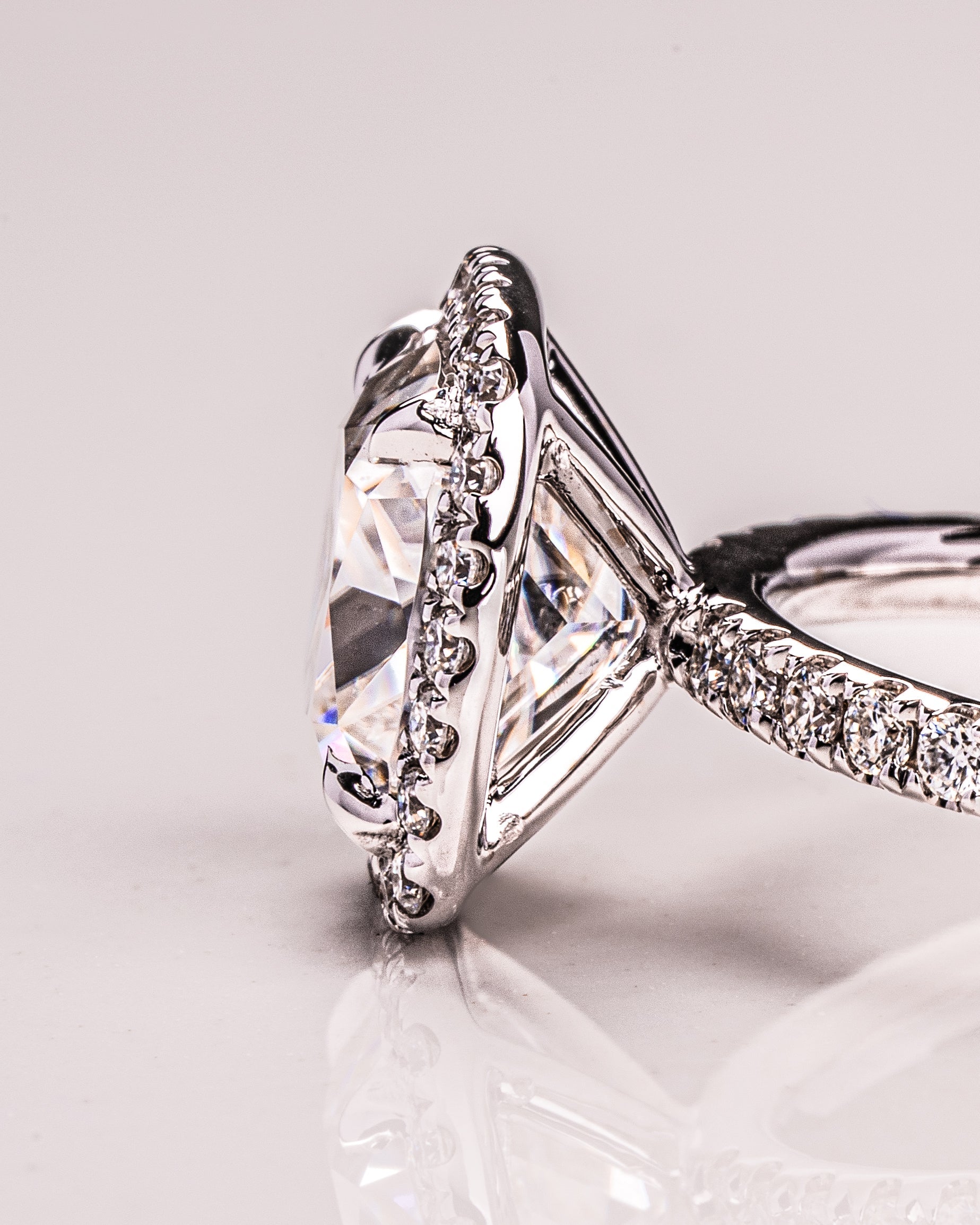 1.80 - 3.80 CT Cushion F/VS1 CVD Diamond Halo Pave Setting Engagement Ring - Camila Brown