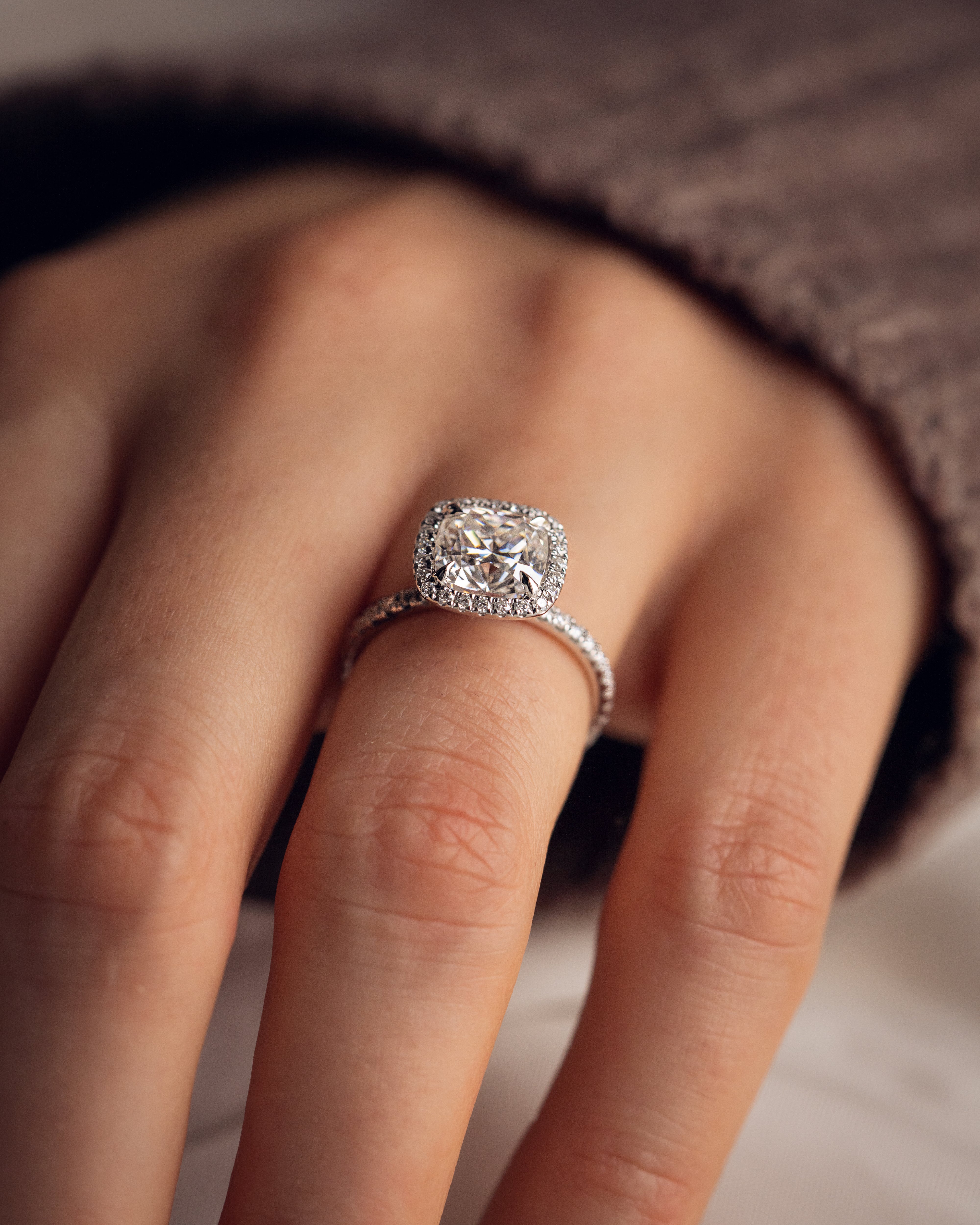 1.80 - 3.80 CT Cushion F/VS1 CVD Diamond Halo Pave Setting Engagement Ring - Camila Brown