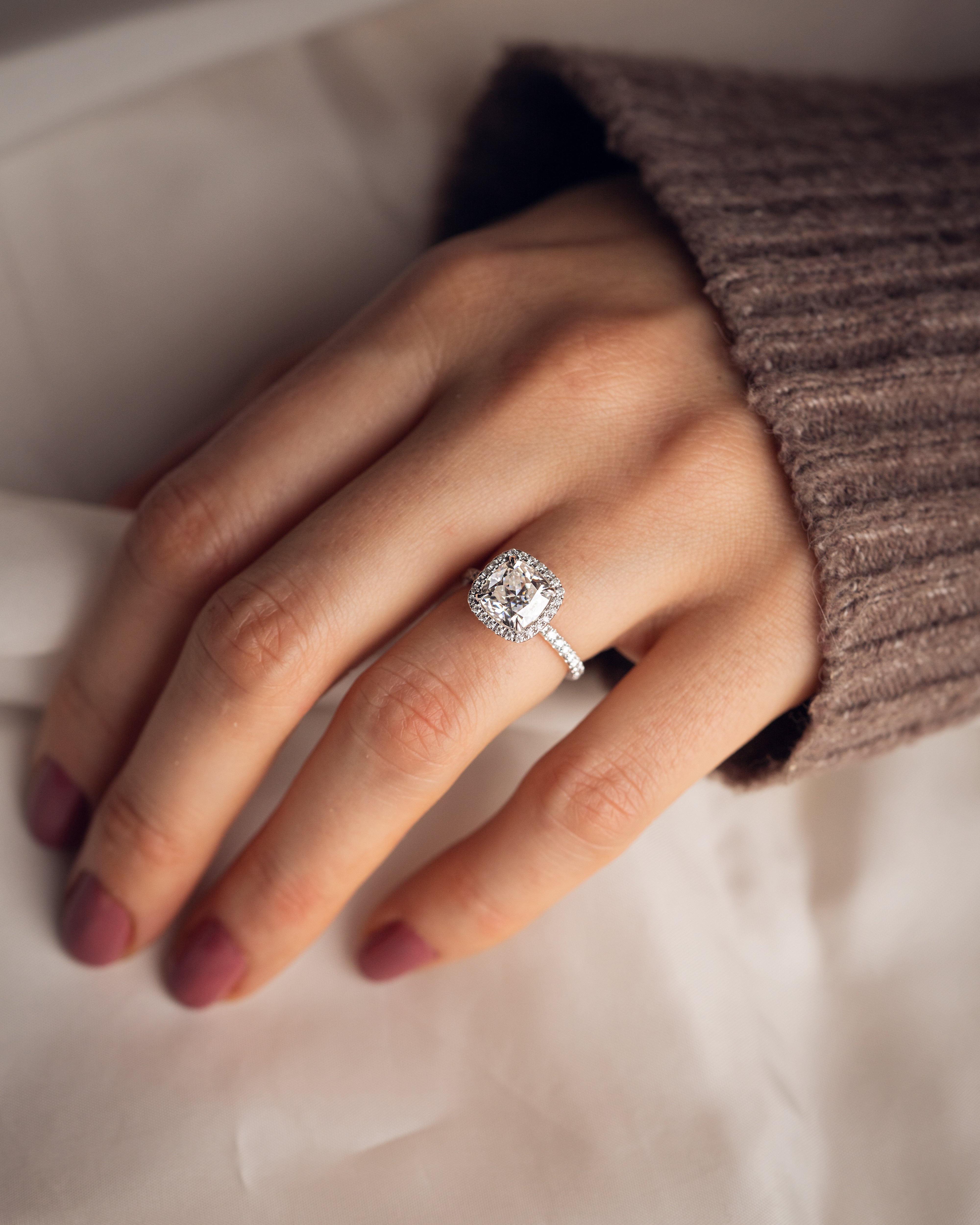 1.80 - 3.80 CT Cushion F/VS1 CVD Diamond Halo Pave Setting Engagement Ring - Camila Brown