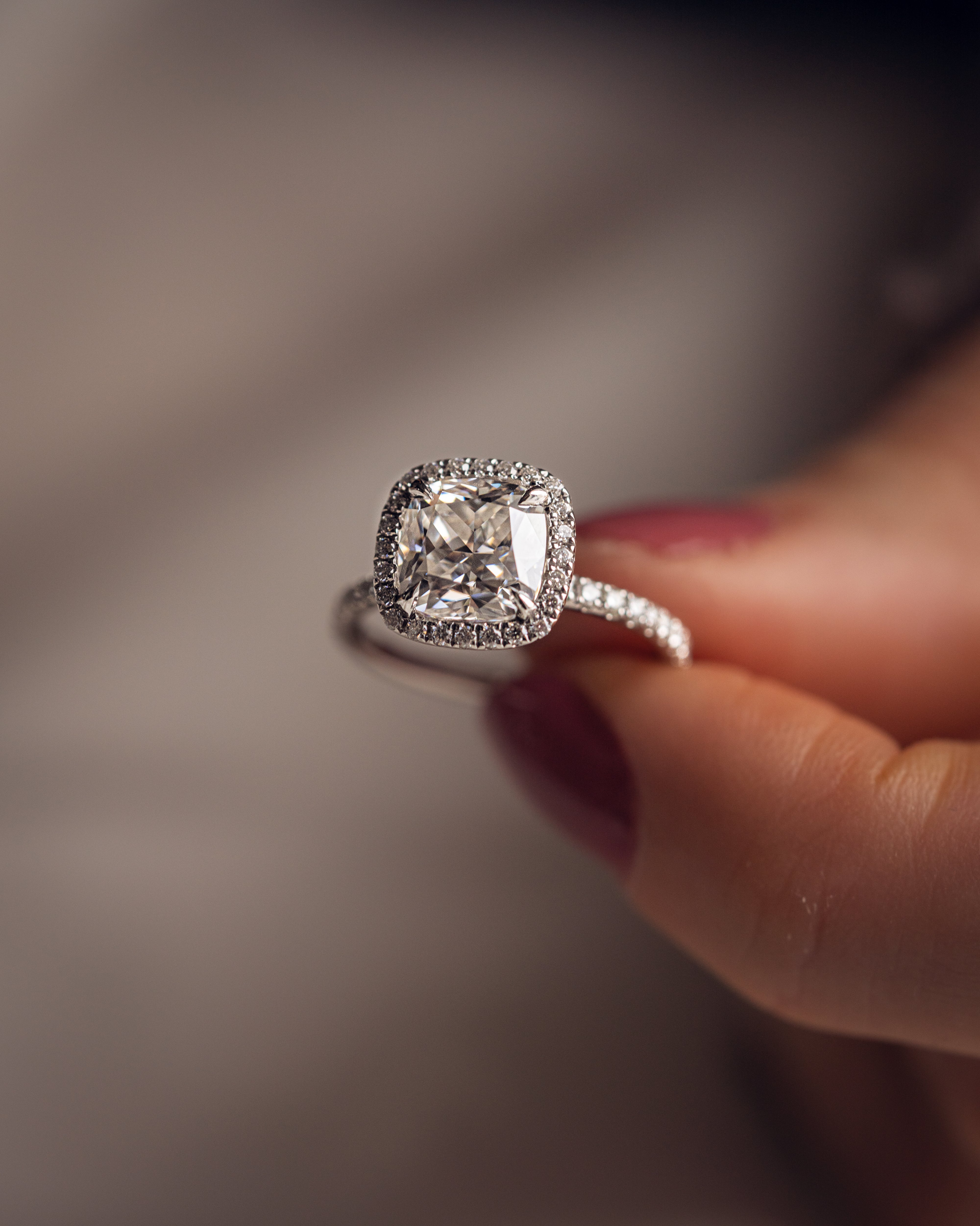 1.80 - 3.80 CT Cushion F/VS1 CVD Diamond Halo Pave Setting Engagement Ring - Camila Brown