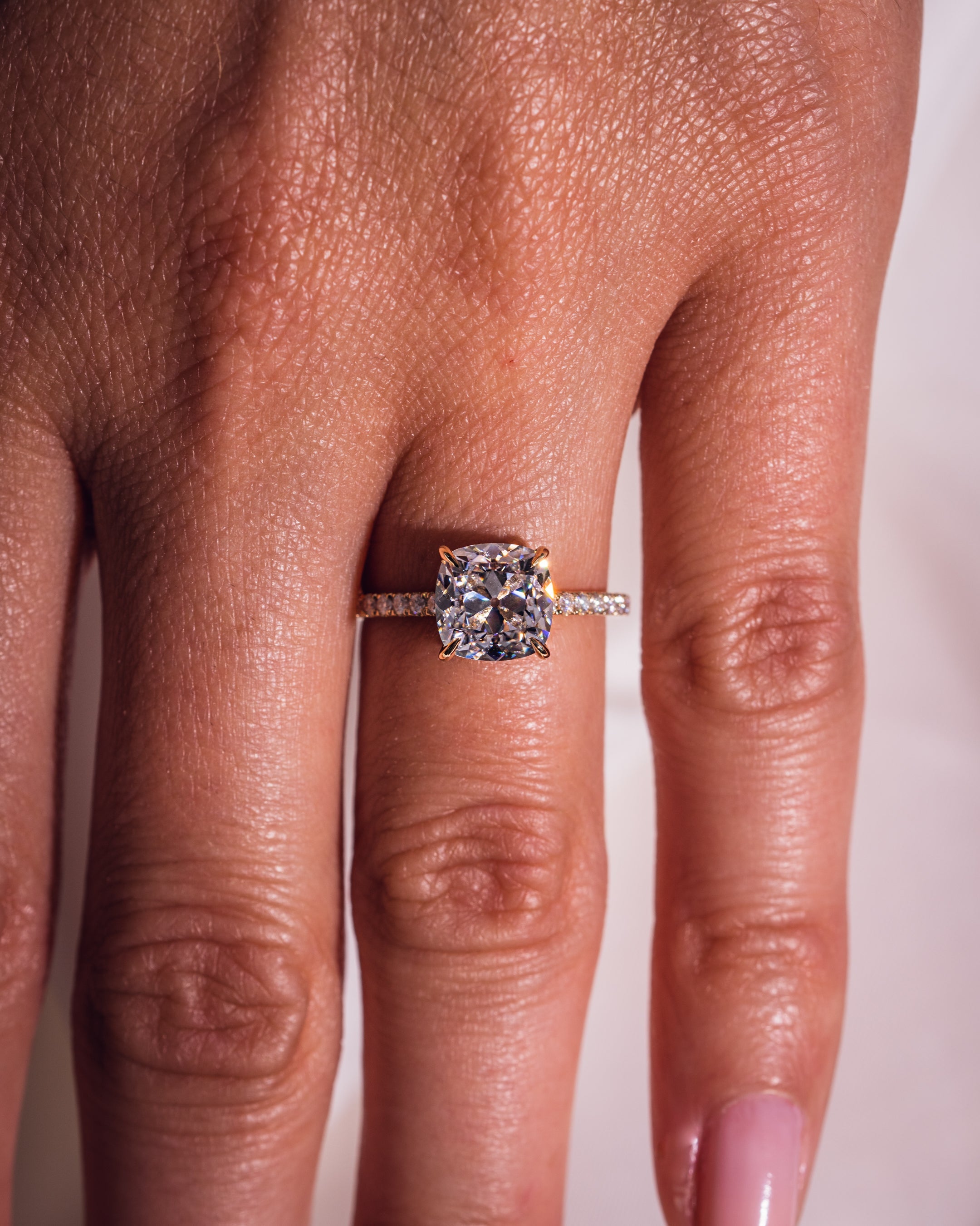 1.74 CT Cushion F/VS2 CVD Diamond Hidden Halo Pave Setting Engagement Ring - Camila Brown