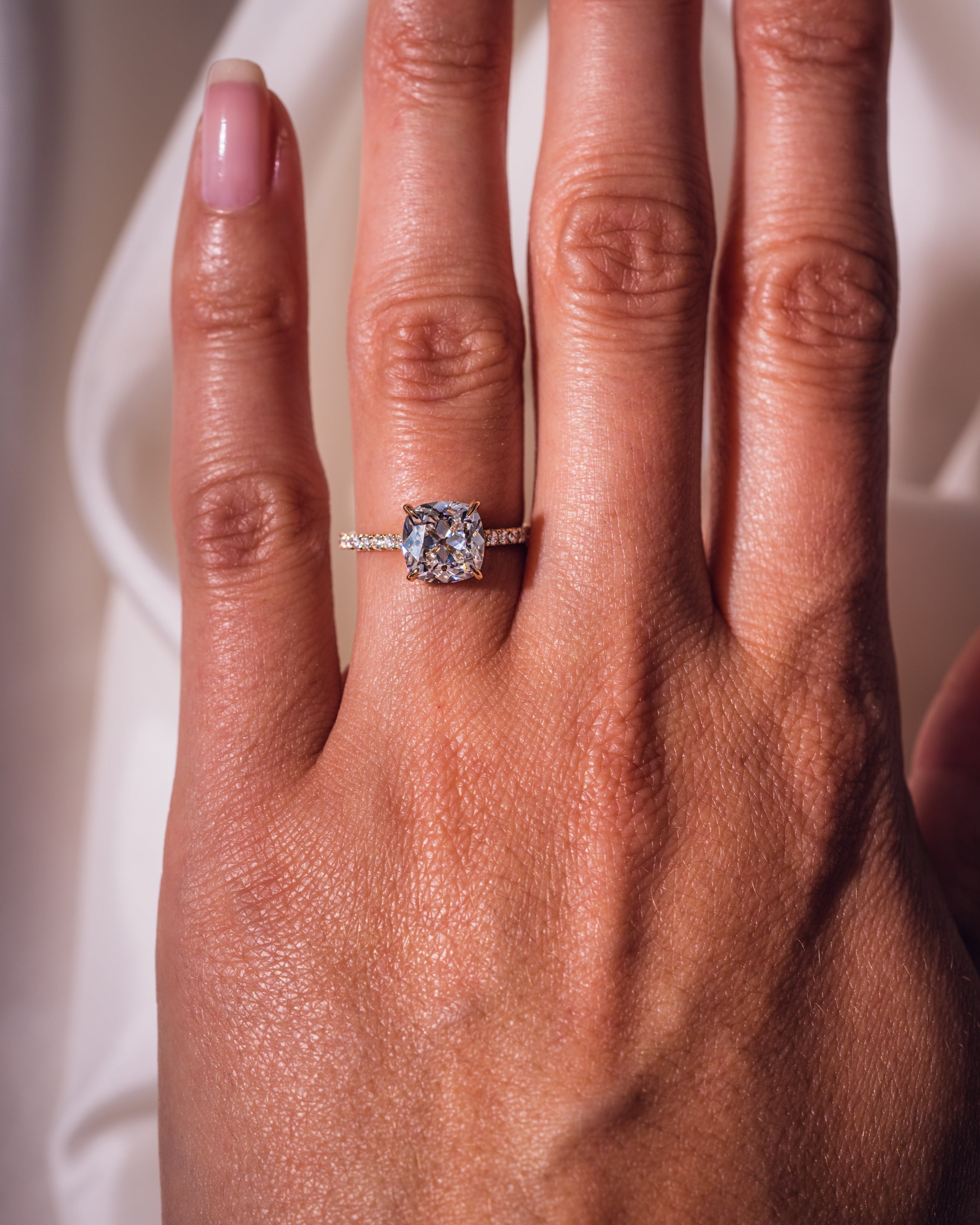 1.74 CT Cushion F/VS2 CVD Diamond Hidden Halo Pave Setting Engagement Ring - Camila Brown