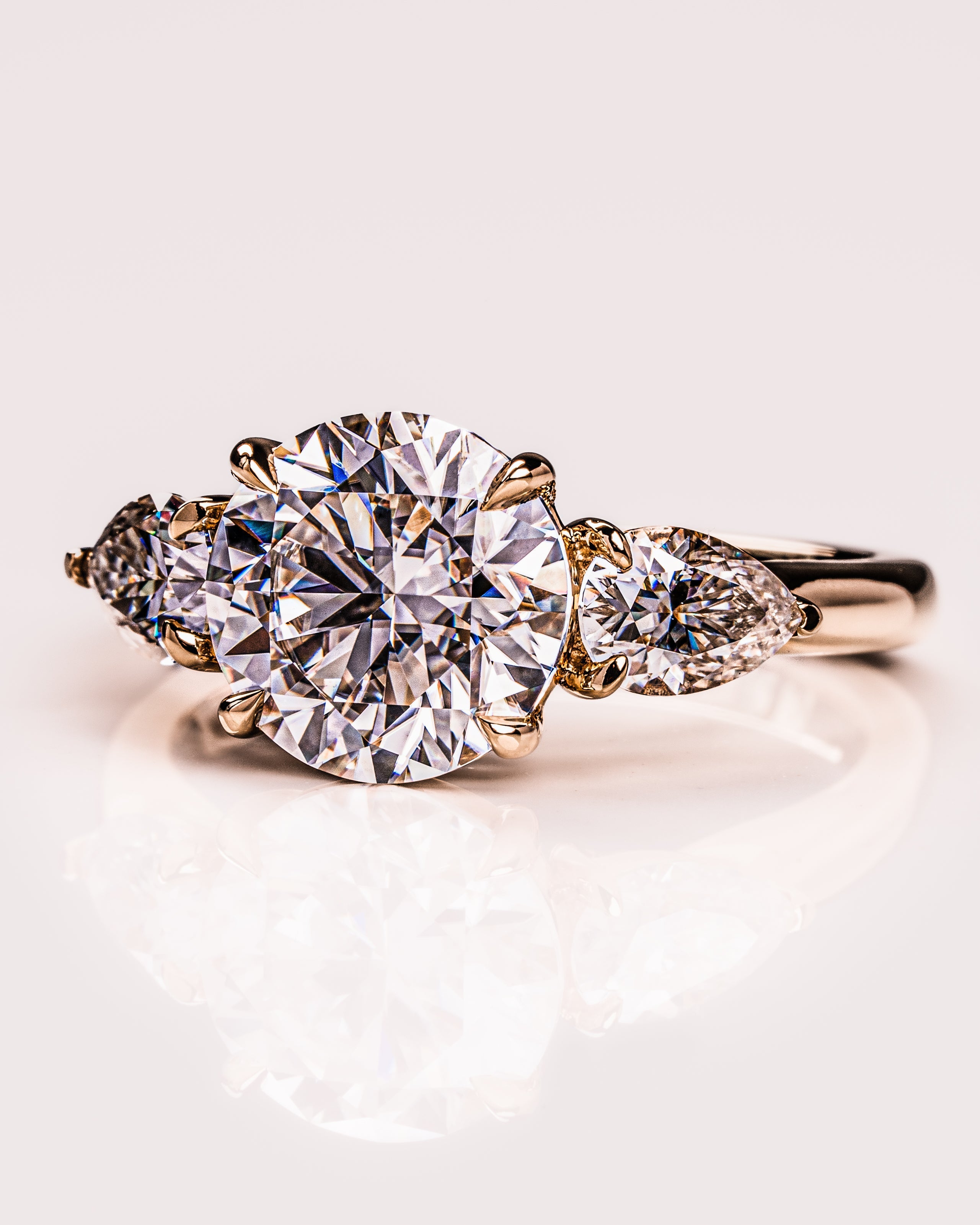 1.08-3.08 CT Round F/VS2 CVD Diamond Three Stone Engagement Ring - Camila Brown