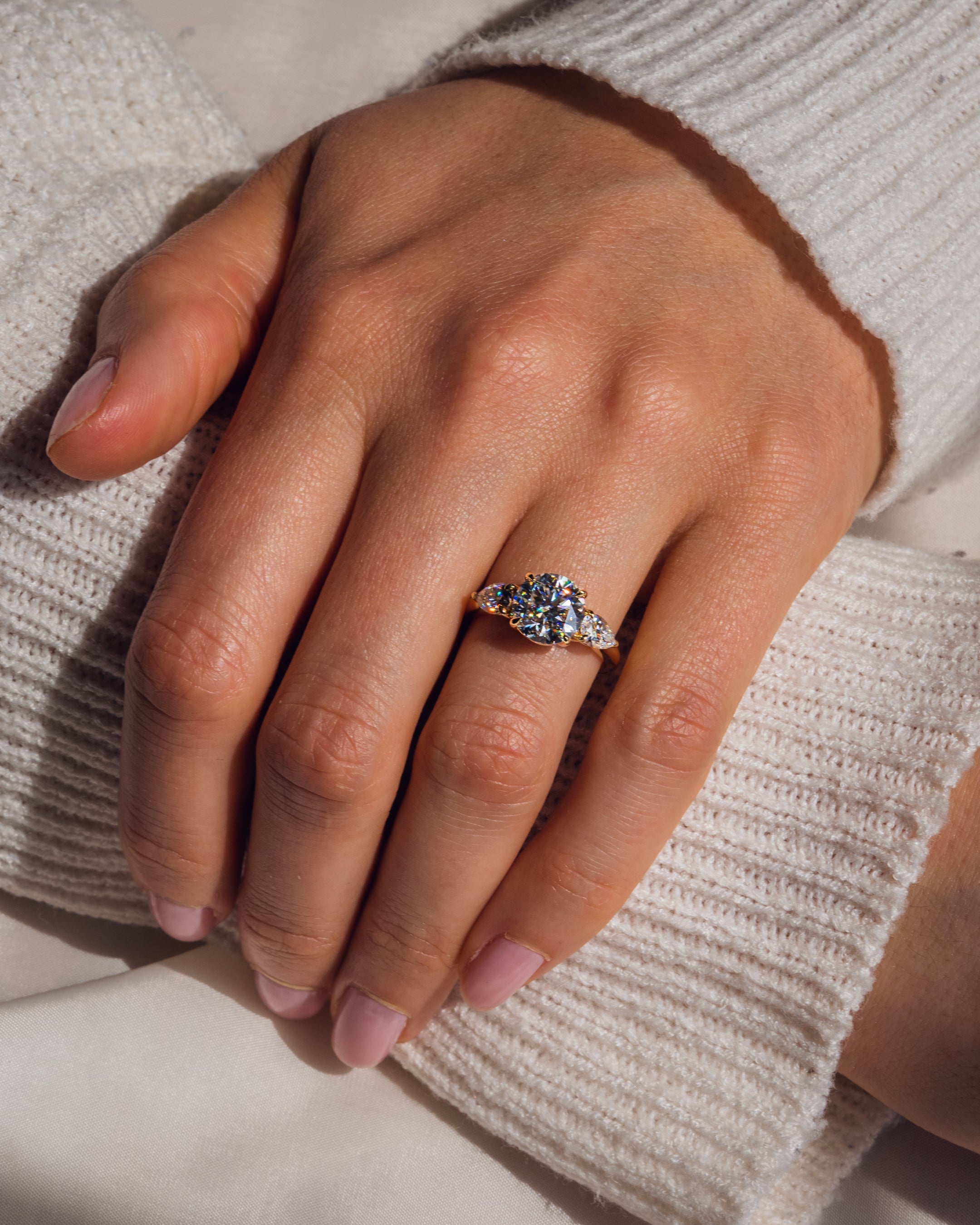 1.08-3.08 CT Round F/VS2 CVD Diamond Three Stone Engagement Ring - Camila Brown