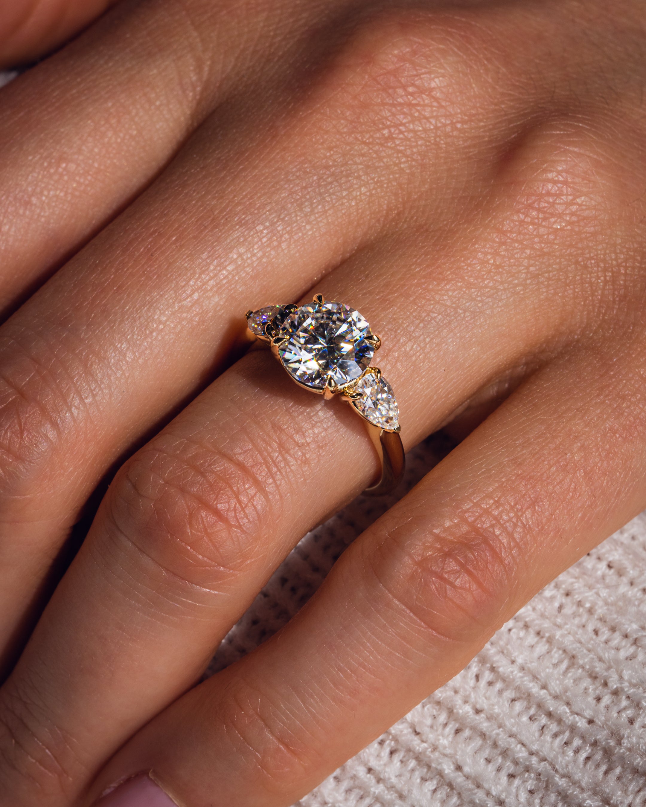 1.08-3.08 CT Round F/VS2 CVD Diamond Three Stone Engagement Ring - Camila Brown