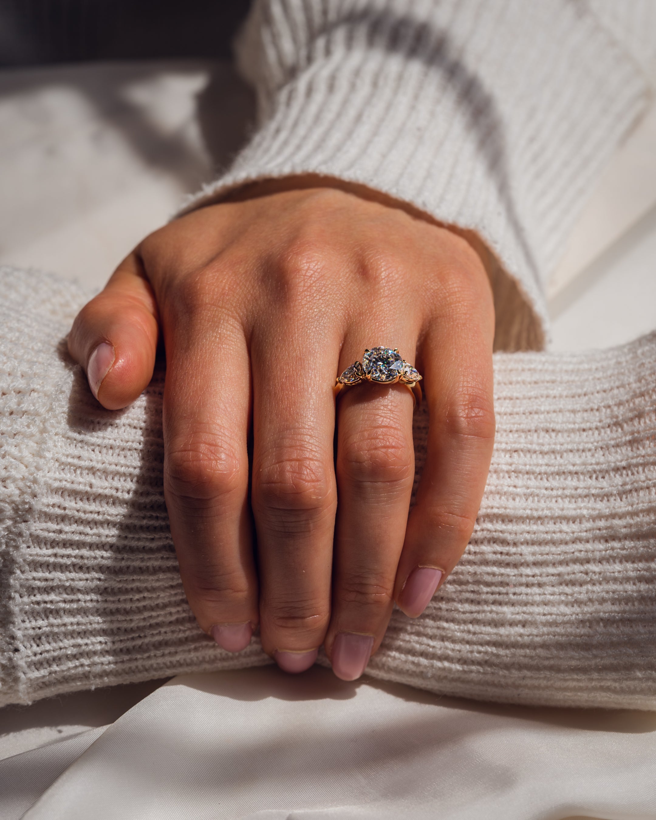 1.08-3.08 CT Round F/VS2 CVD Diamond Three Stone Engagement Ring - Camila Brown