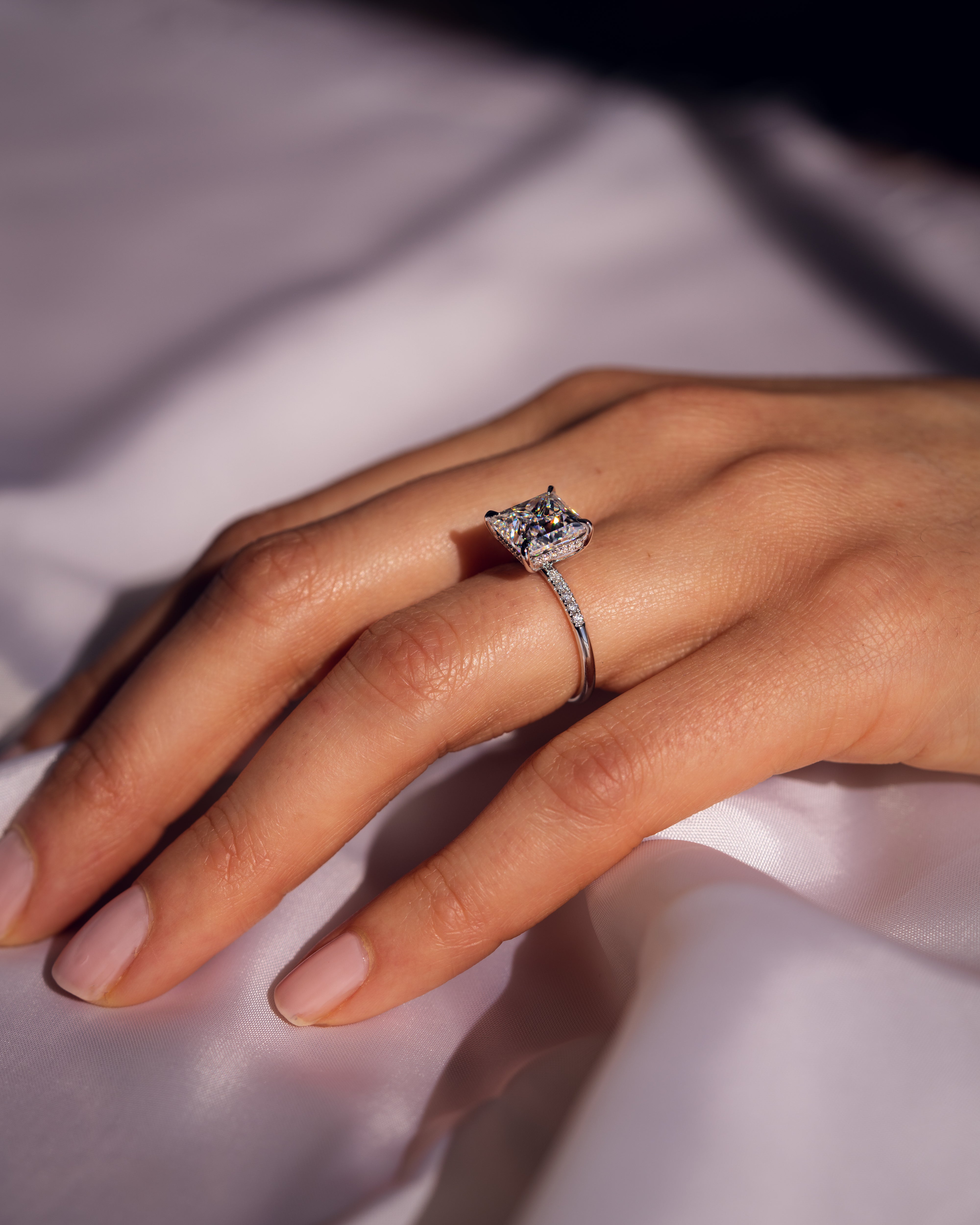 1.87 - 3.87 CT Princess E/VS1 CVD Diamond Hidden Halo Engagement Ring - Camila Brown