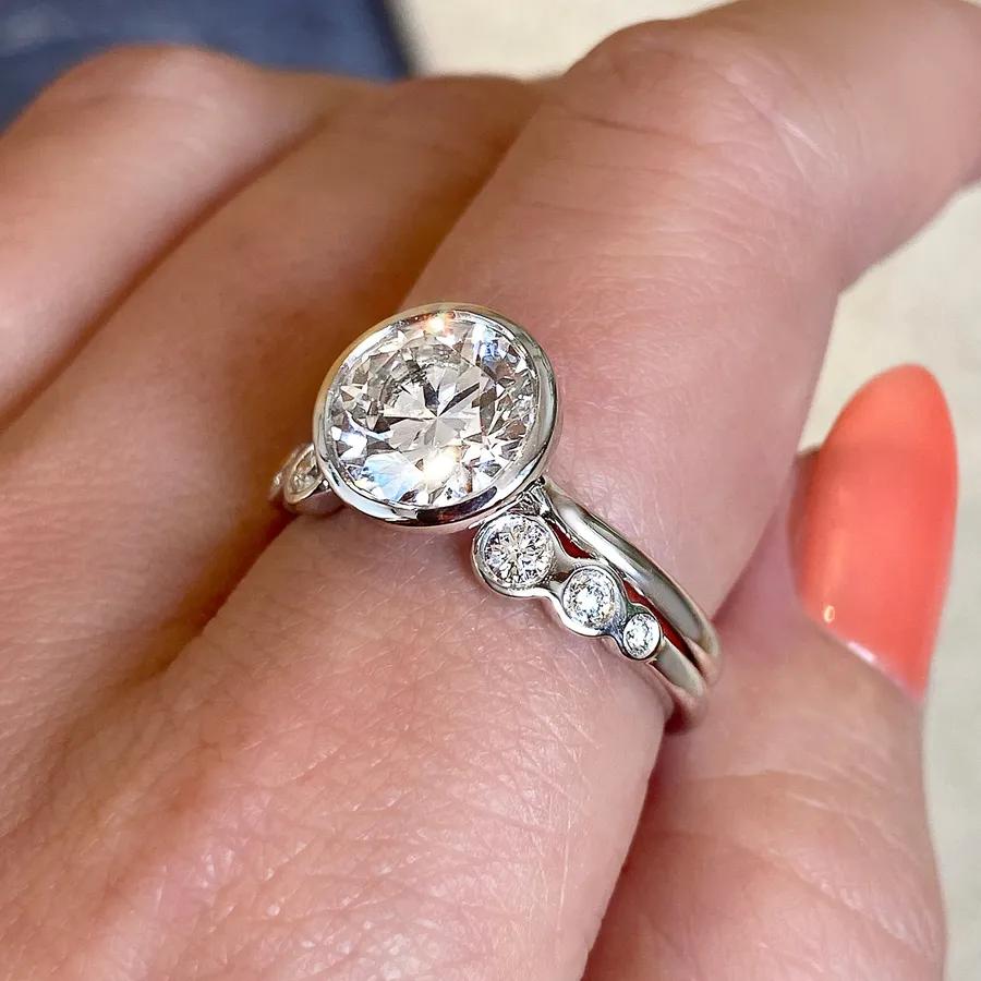 0.22 TCW Round CVD Diamond Bezel Open Wedding Band - Camila Brown