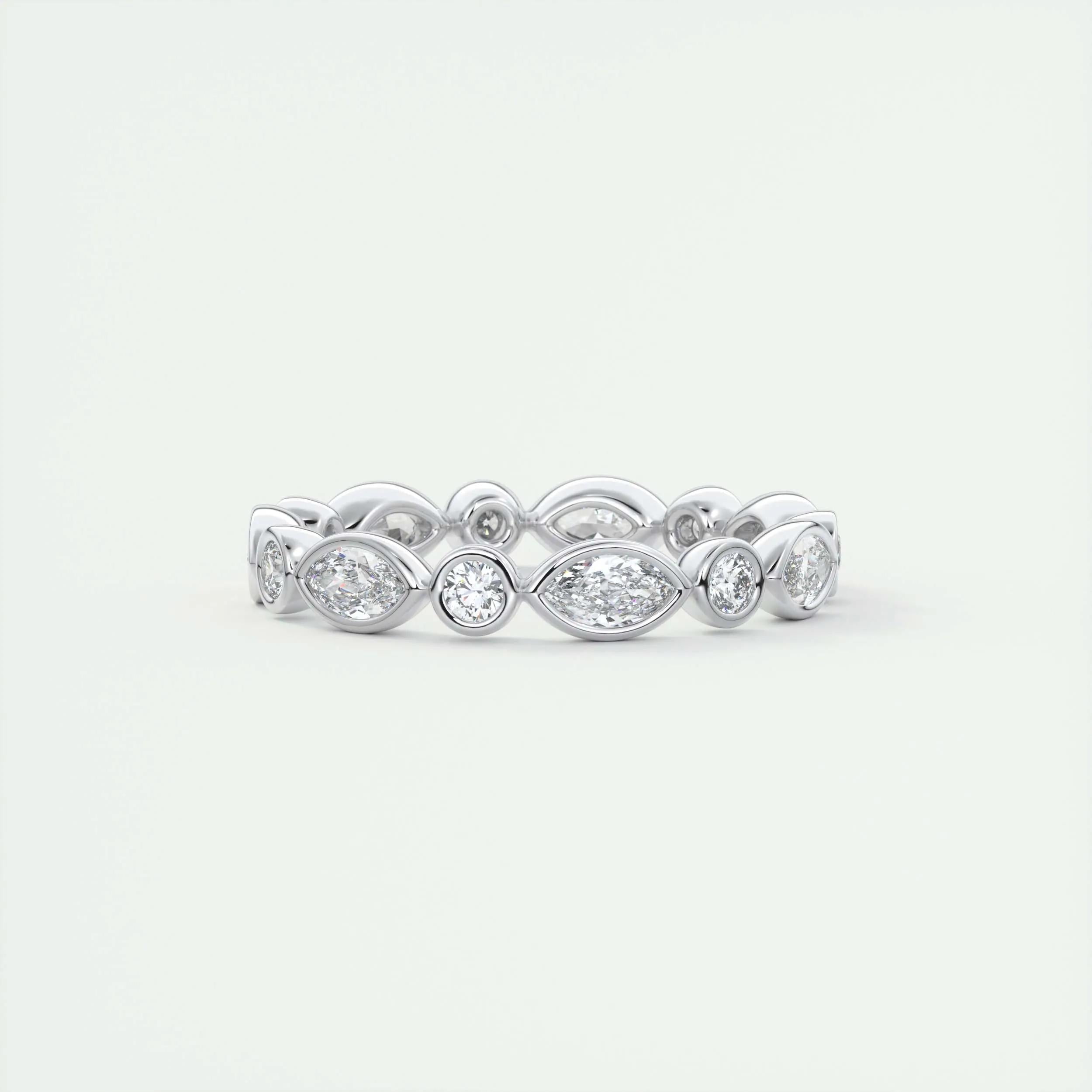 0.98 TCW Marquise & Round CVD Diamond Bezel Setting Wedding Band - Camila Brown