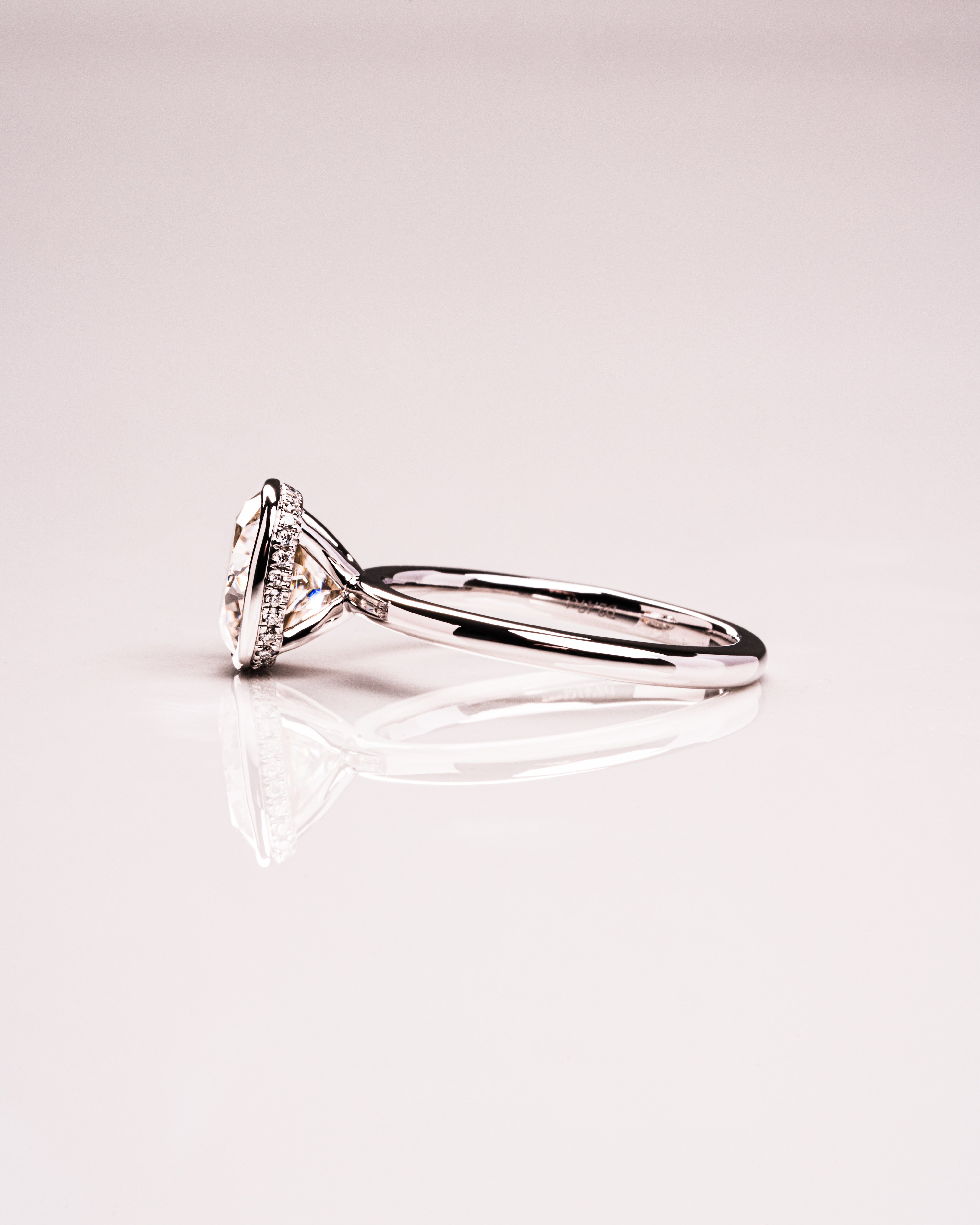 1.15 - 3.15 CT Cushion F/VS2 CVD Diamond Bezel Hidden Halo Engagement Ring - Camila Brown