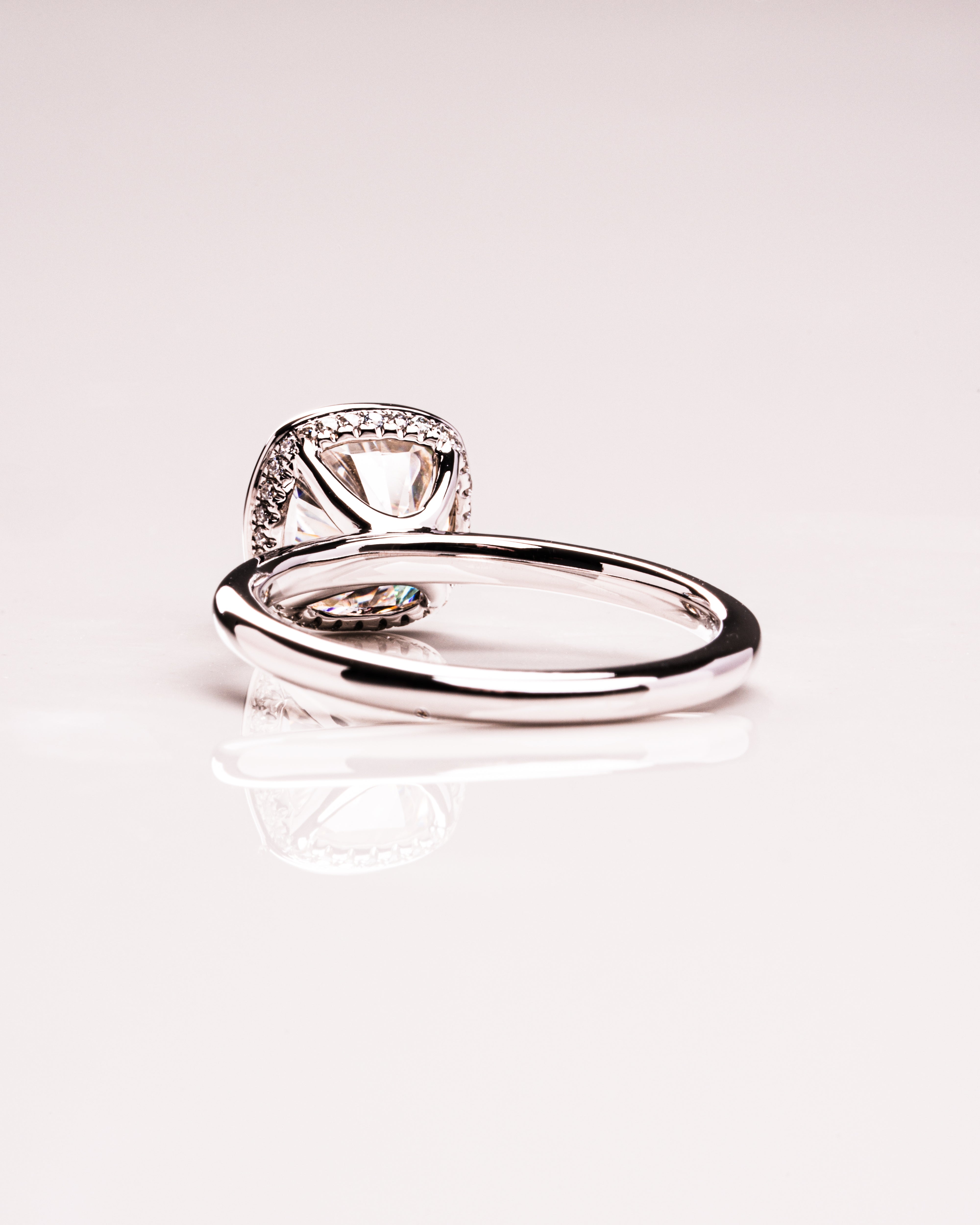 1.15 - 3.15 CT Cushion F/VS2 CVD Diamond Bezel Hidden Halo Engagement Ring - Camila Brown