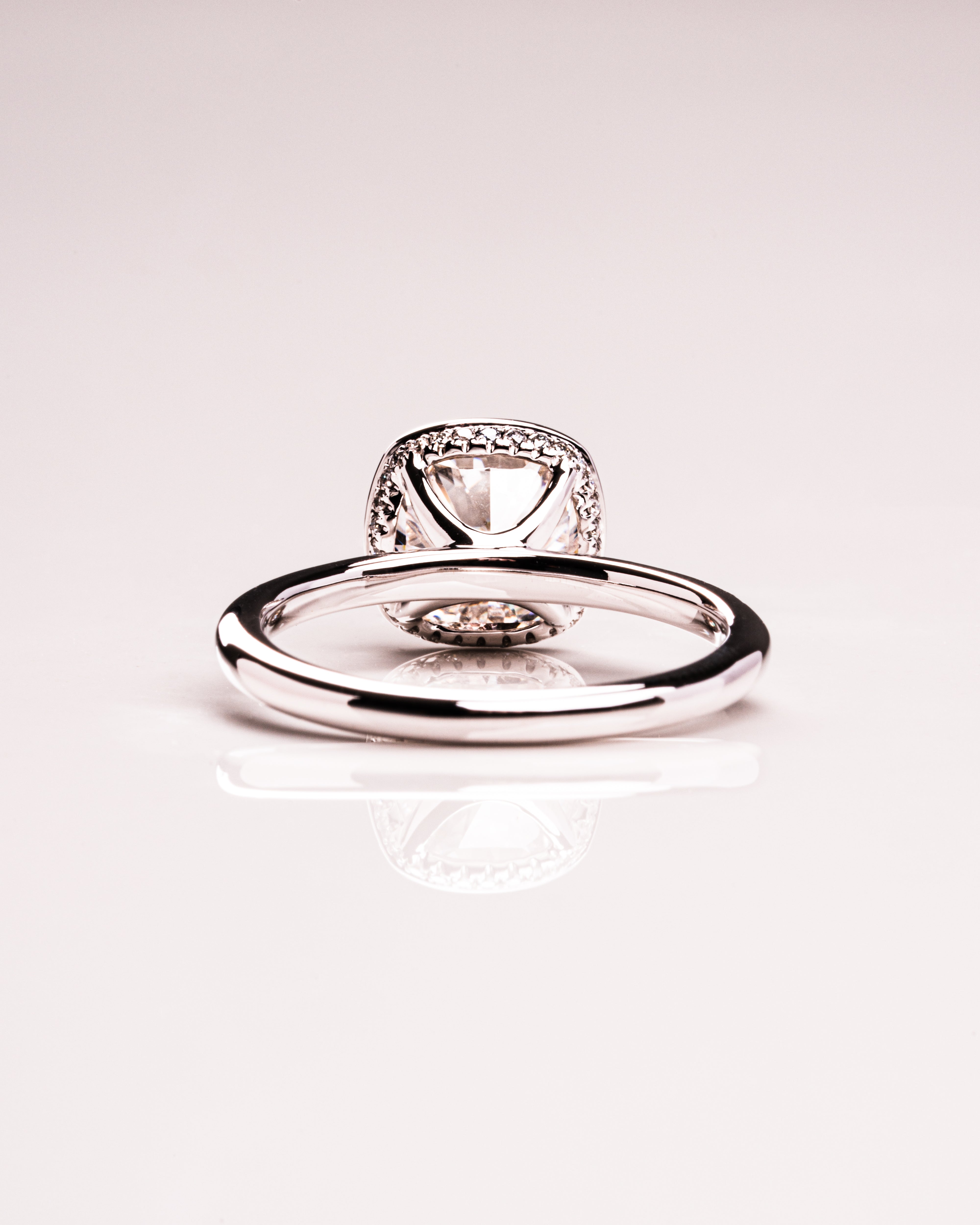 1.15 - 3.15 CT Cushion F/VS2 CVD Diamond Bezel Hidden Halo Engagement Ring - Camila Brown