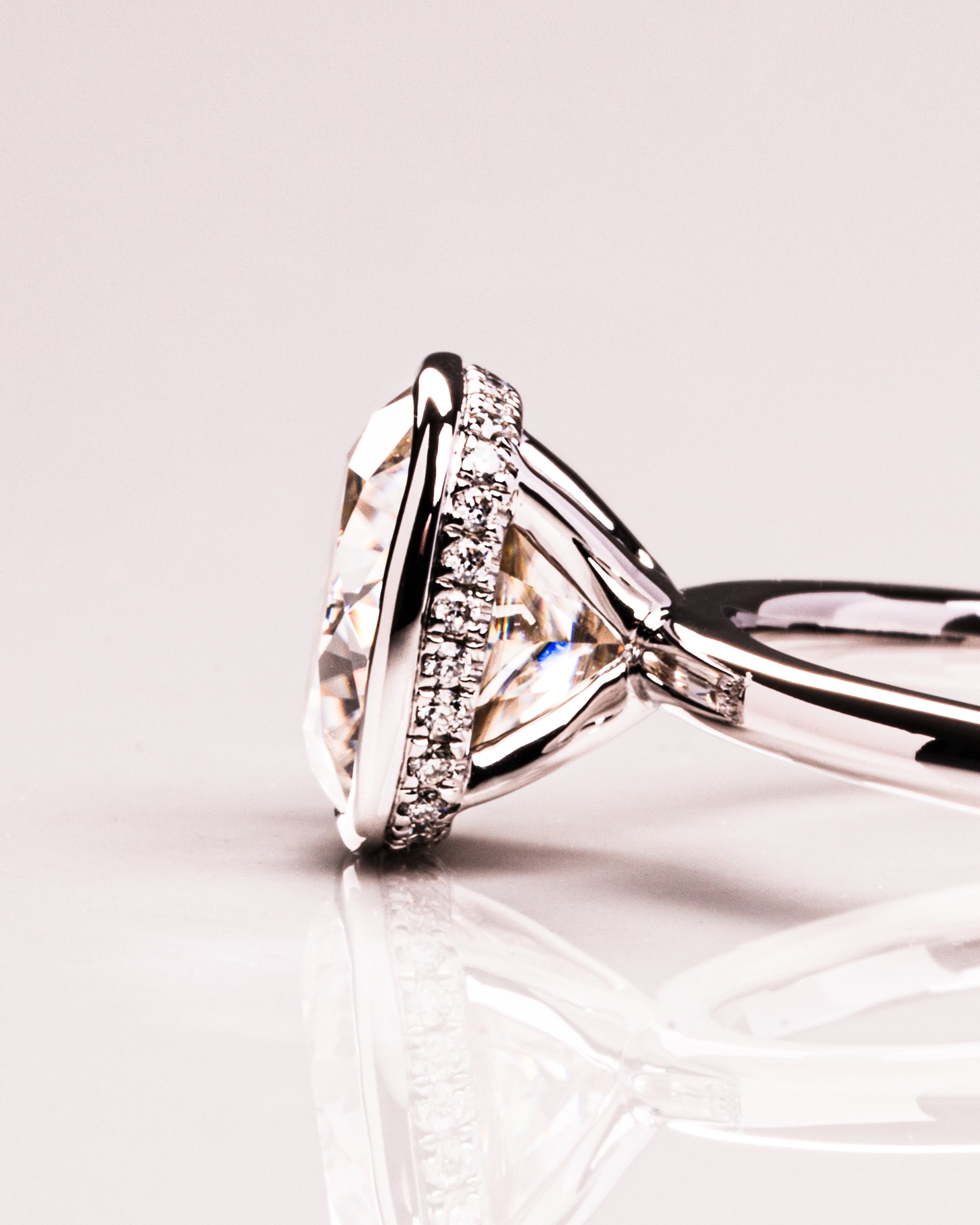 1.15 - 3.15 CT Cushion F/VS2 CVD Diamond Bezel Hidden Halo Engagement Ring - Camila Brown