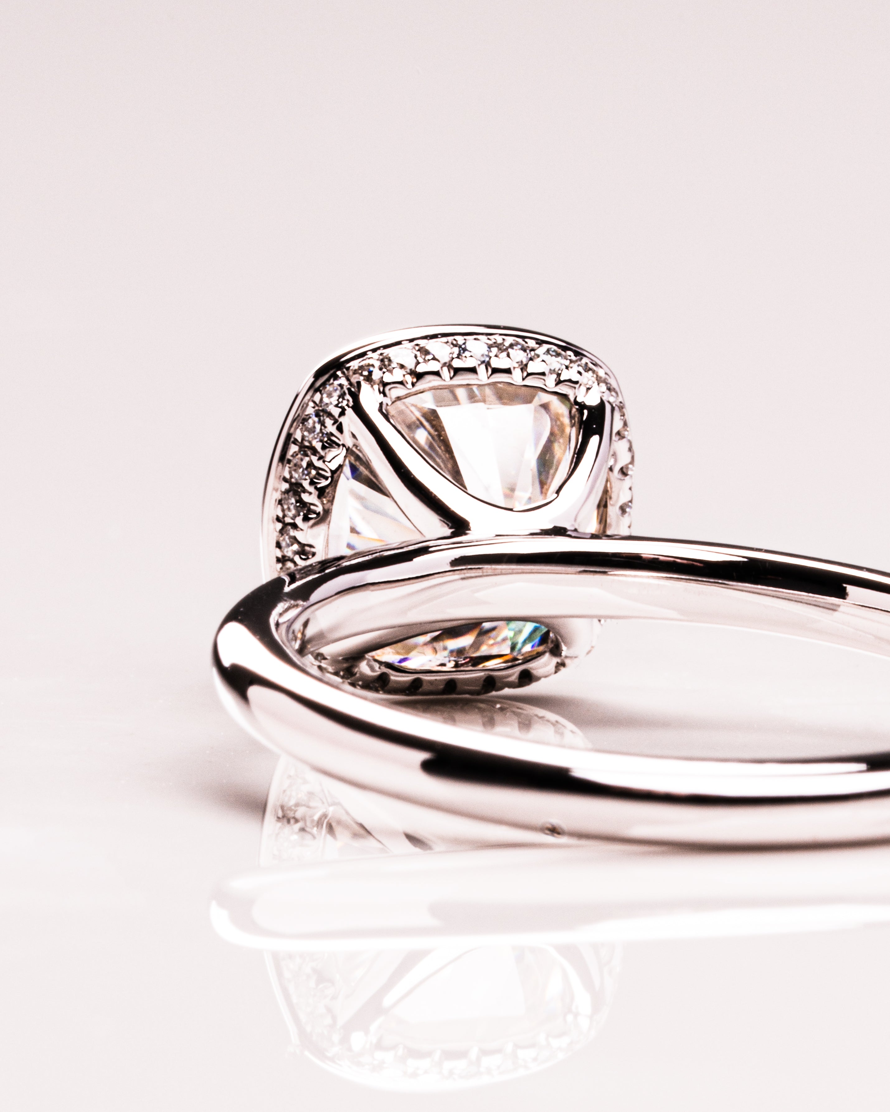 1.15 - 3.15 CT Cushion F/VS2 CVD Diamond Bezel Hidden Halo Engagement Ring - Camila Brown