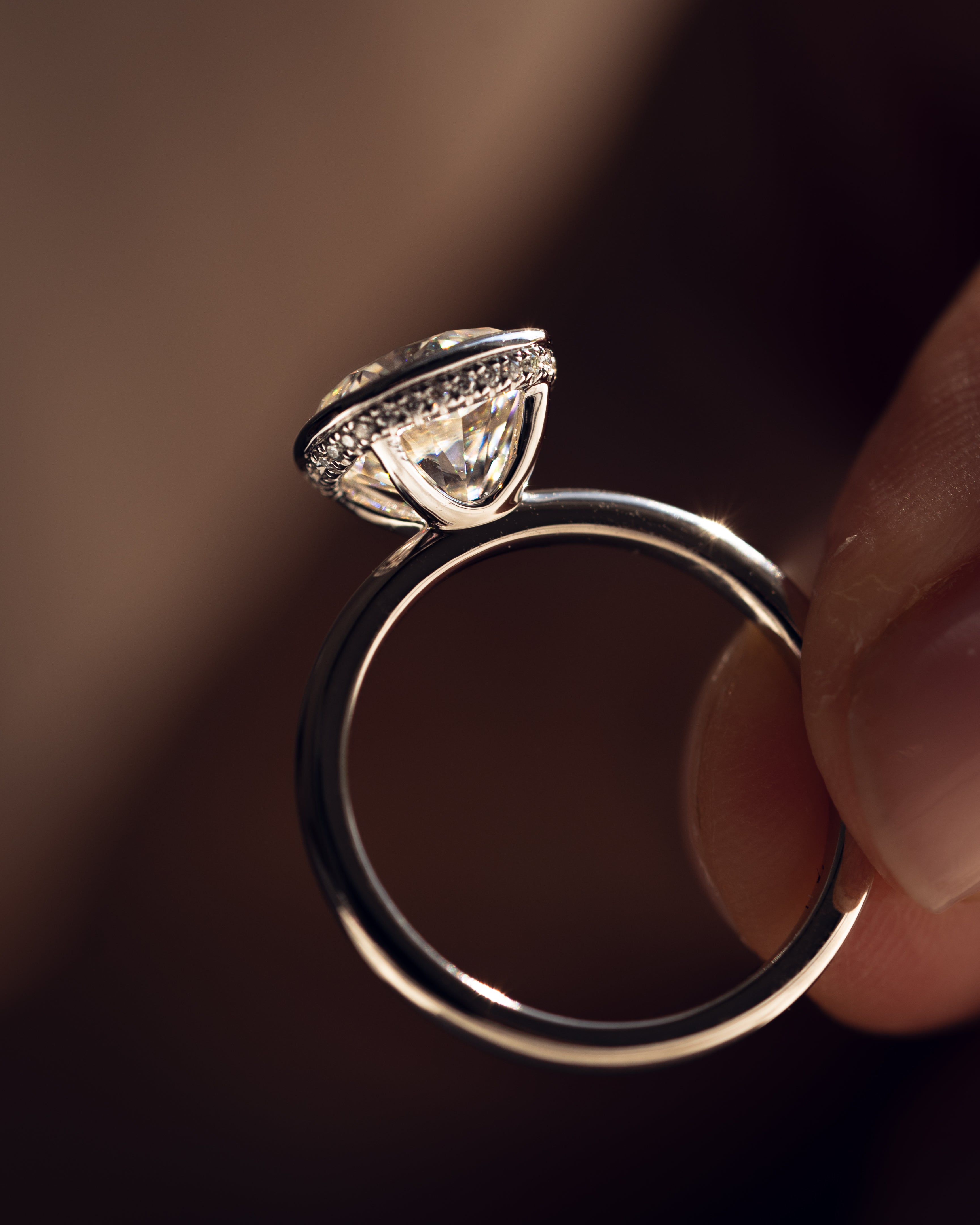 1.15 - 3.15 CT Cushion F/VS2 CVD Diamond Bezel Hidden Halo Engagement Ring - Camila Brown