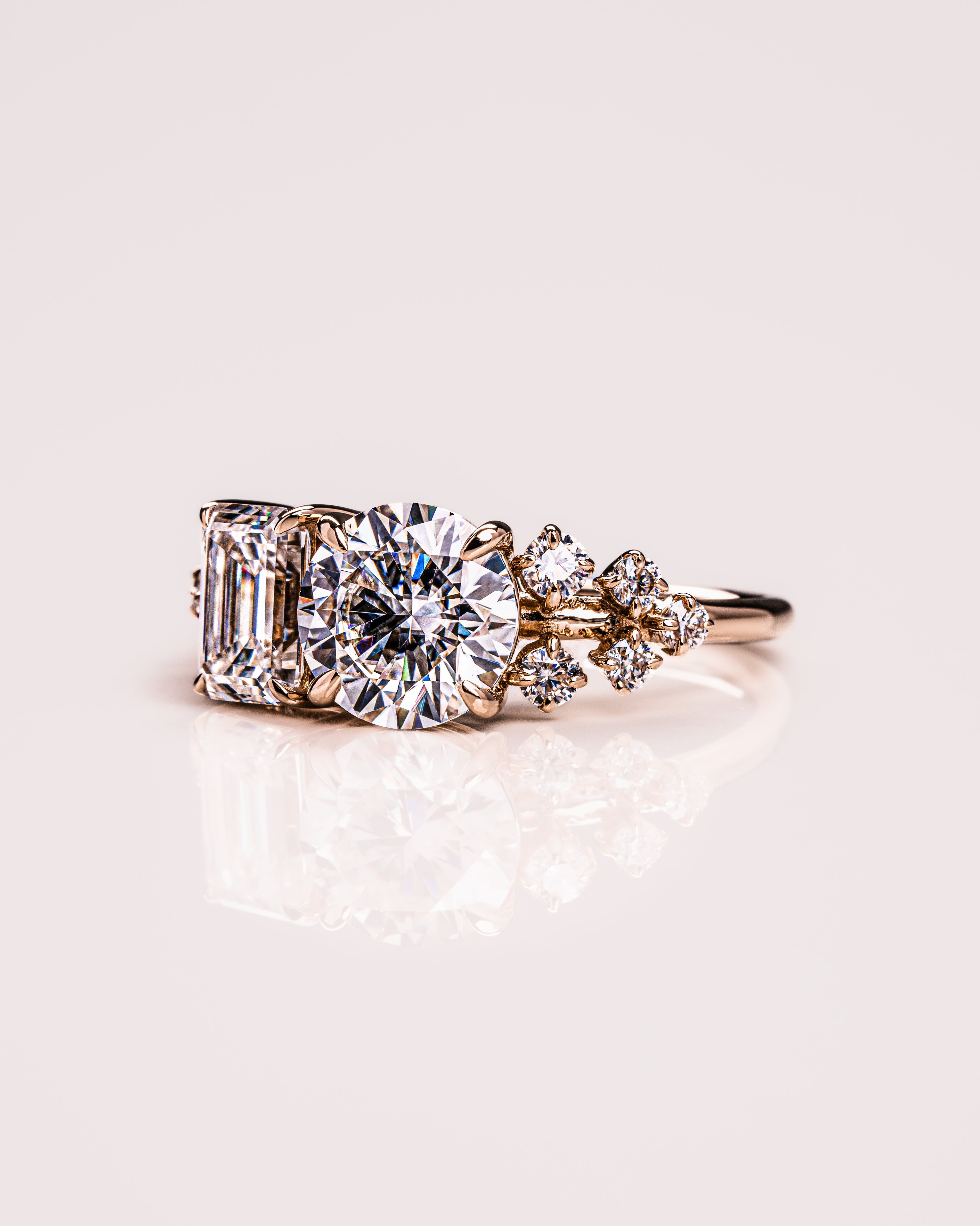 2.80 CT Emerald & Round G/VS2 CVD Diamond Two Stone Engagement Ring - Camila Brown