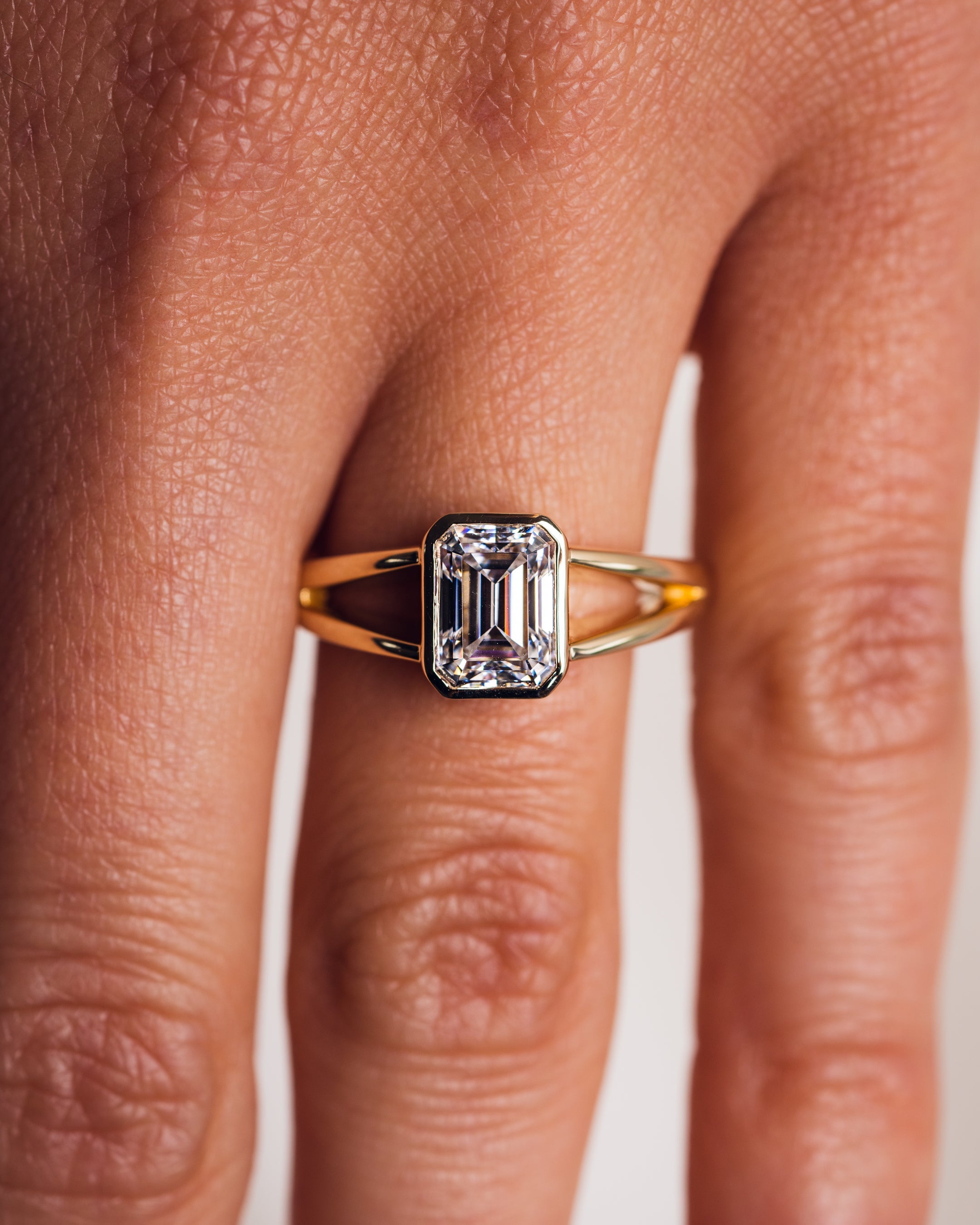 1.60 CT Emerald F/VS2 CVD Diamond Bezel Solitaire Engagement Ring - Camila Brown