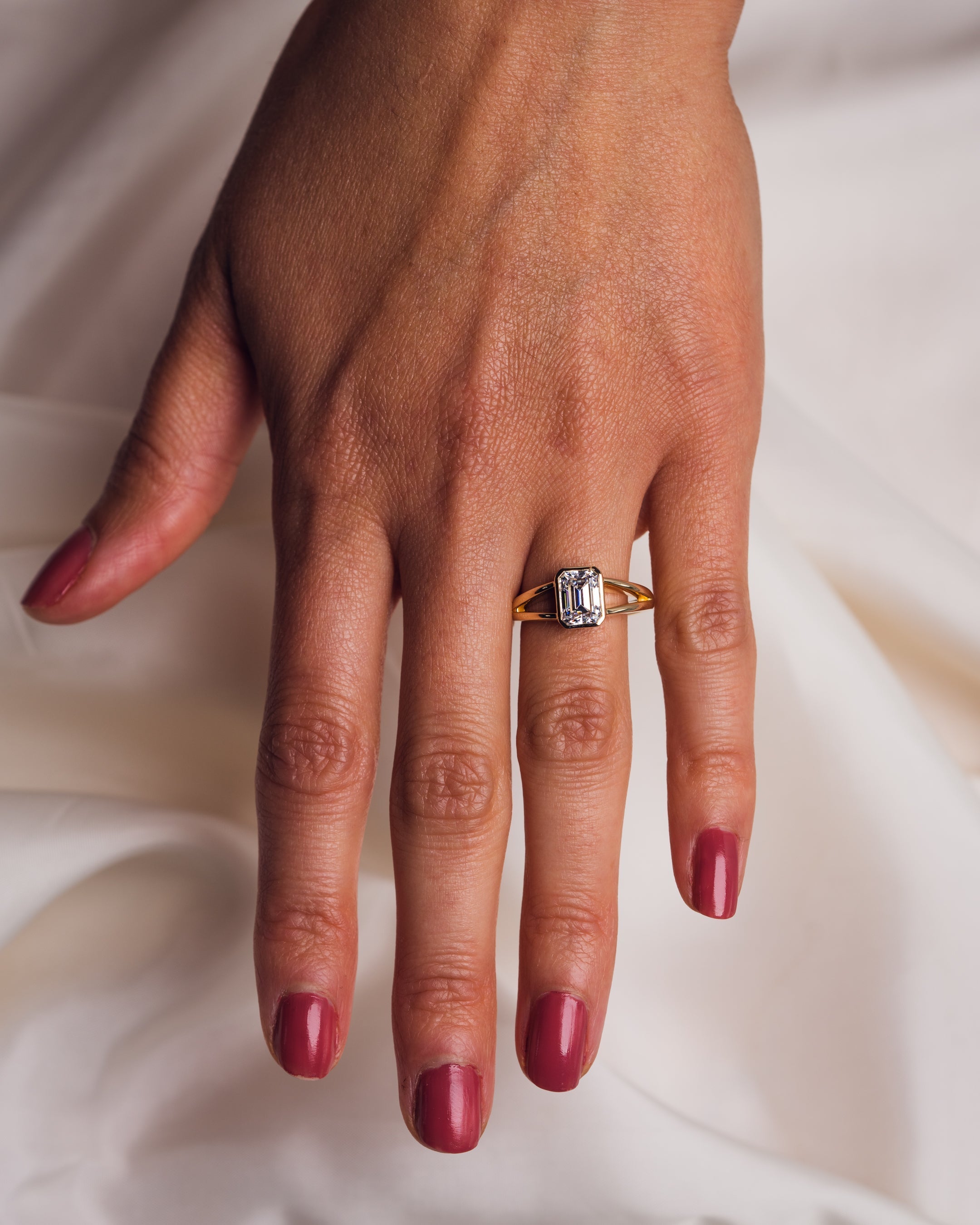 1.60 CT Emerald F/VS2 CVD Diamond Bezel Solitaire Engagement Ring - Camila Brown