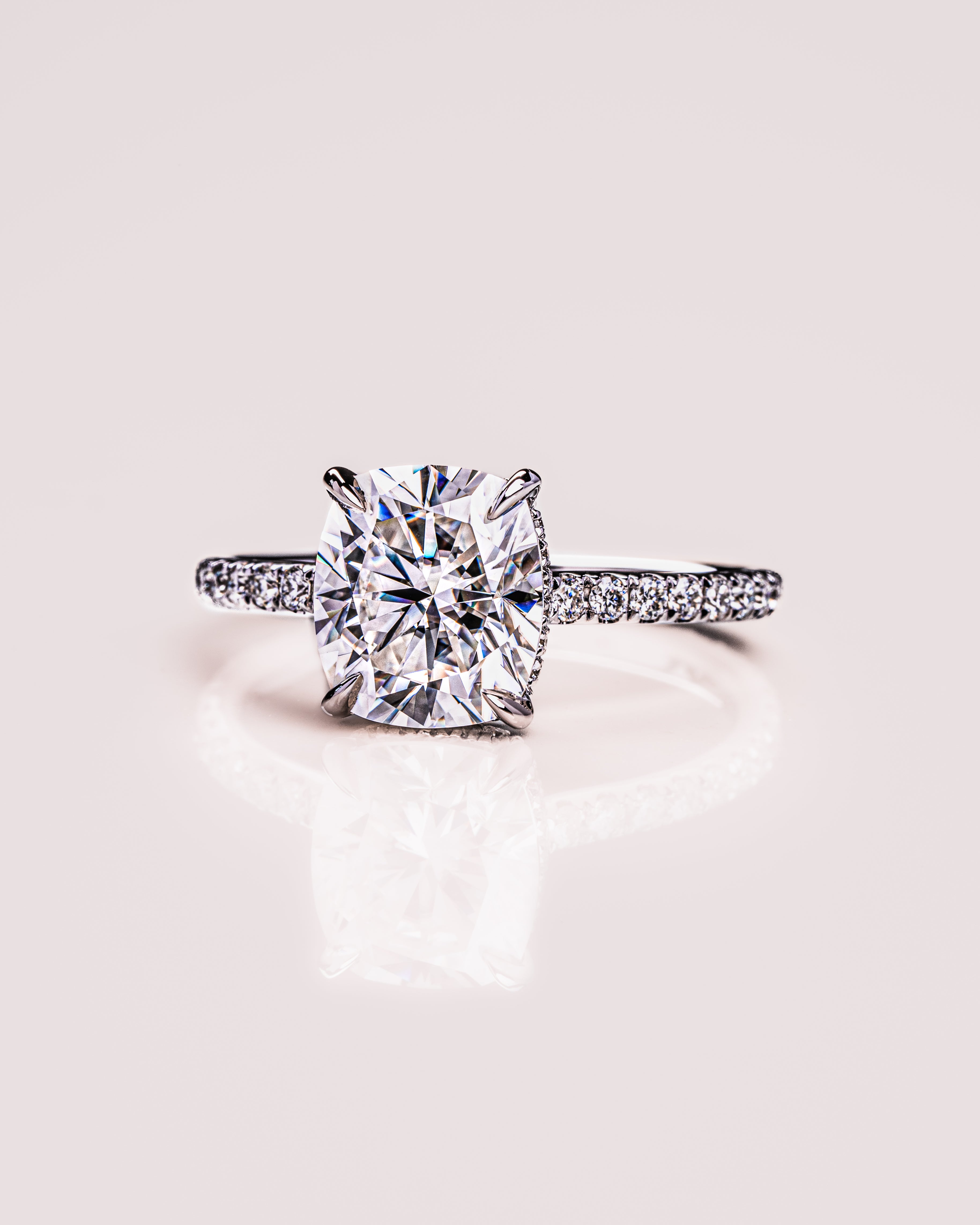 0.96 CT Cushion F/VS1 CVD Diamond Hidden Halo Pave Setting Engagement Ring - Camila Brown