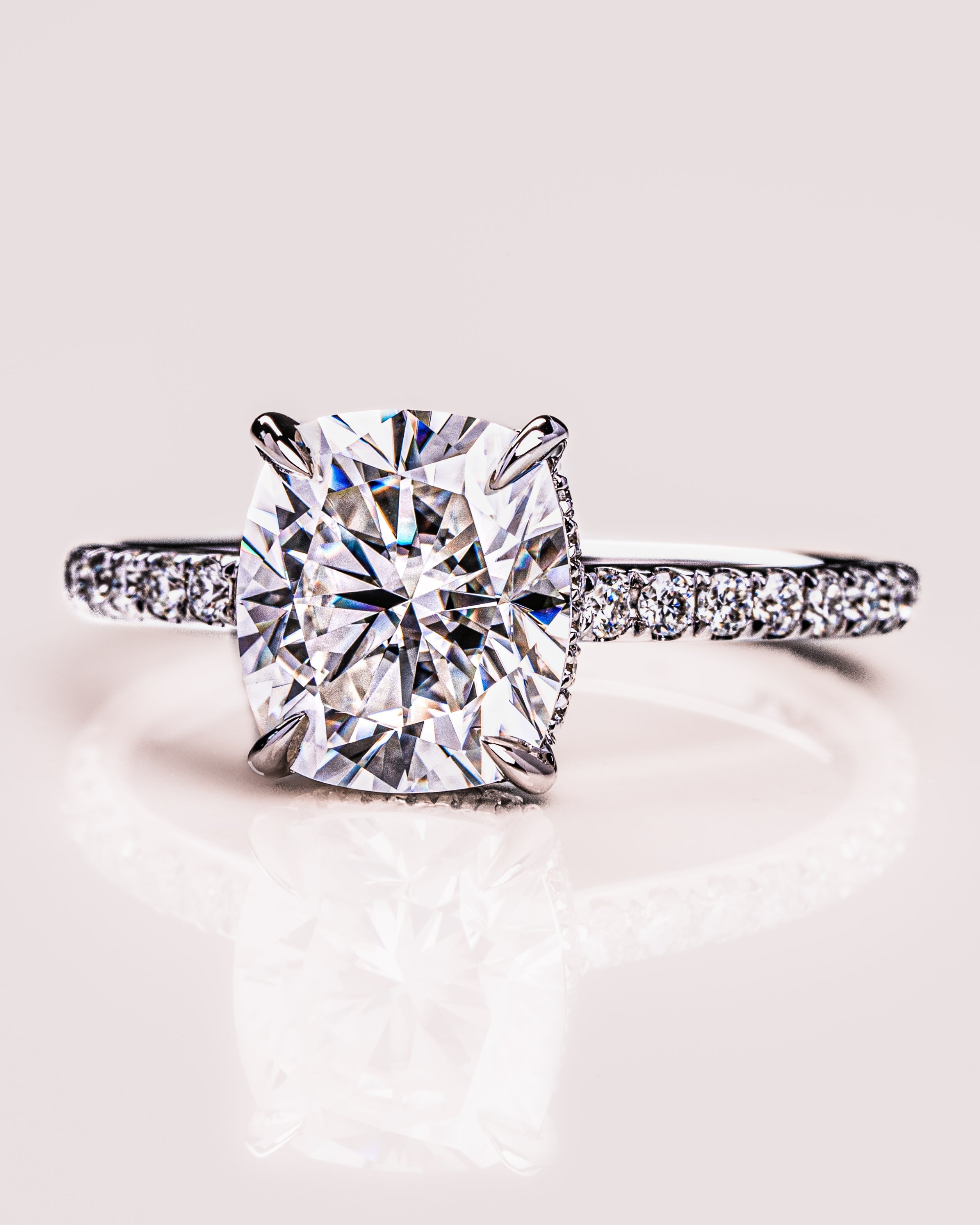 0.96 CT Cushion F/VS1 CVD Diamond Hidden Halo Pave Setting Engagement Ring - Camila Brown