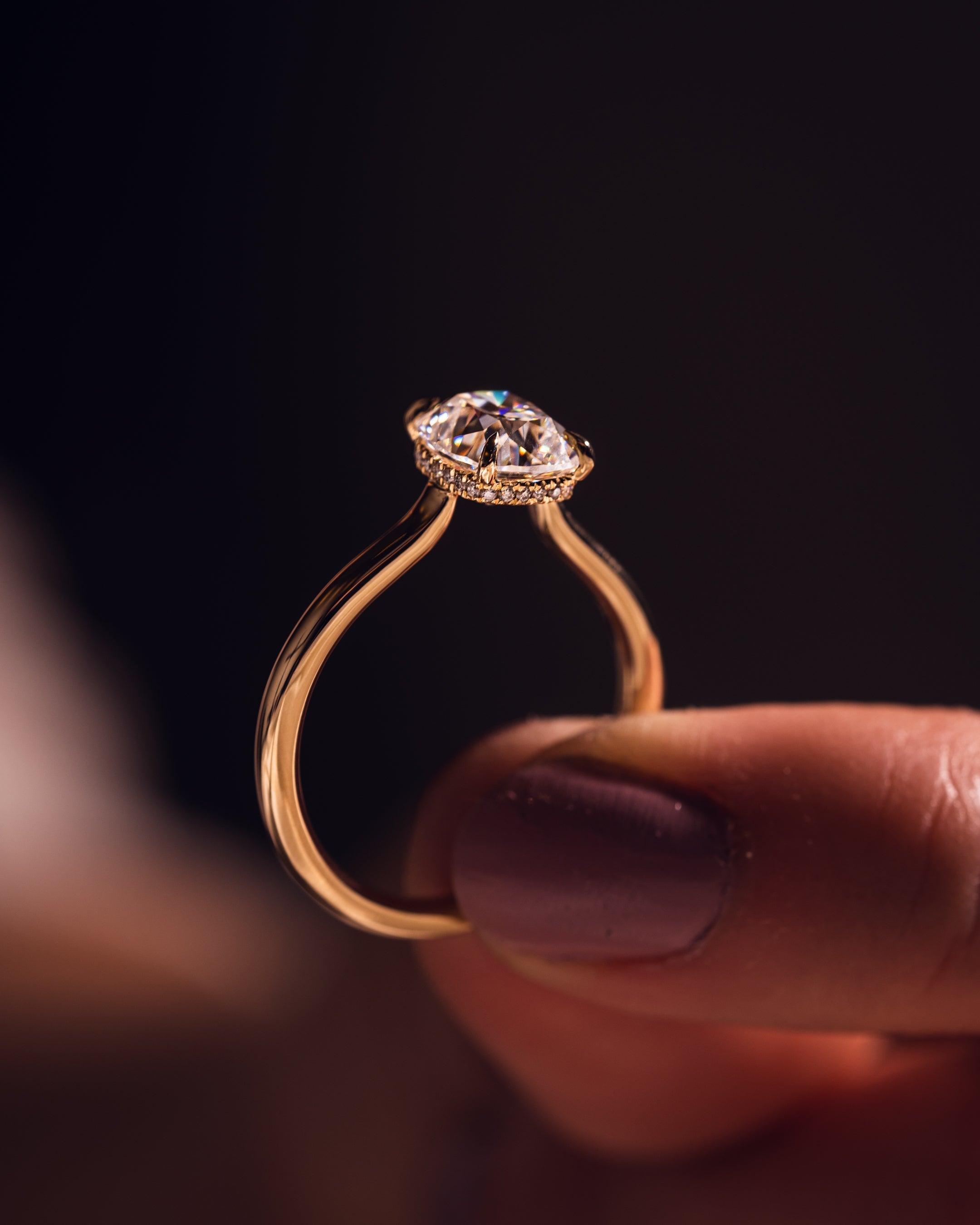 0.96 CT Cushion F/VS2 CVD Diamond Hidden Halo Engagement Ring - Camila Brown