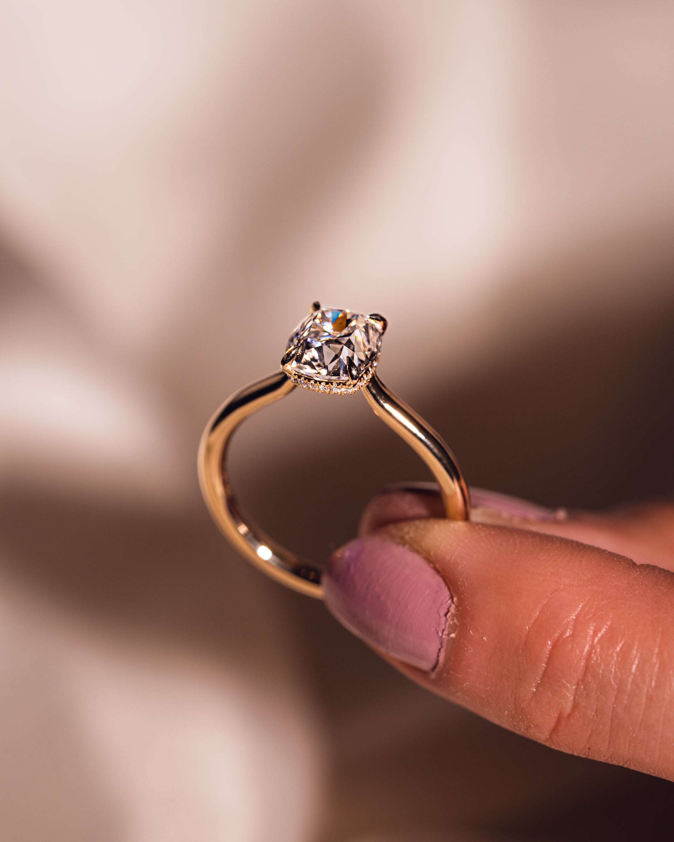 0.96 CT Cushion F/VS2 CVD Diamond Hidden Halo Engagement Ring - Camila Brown