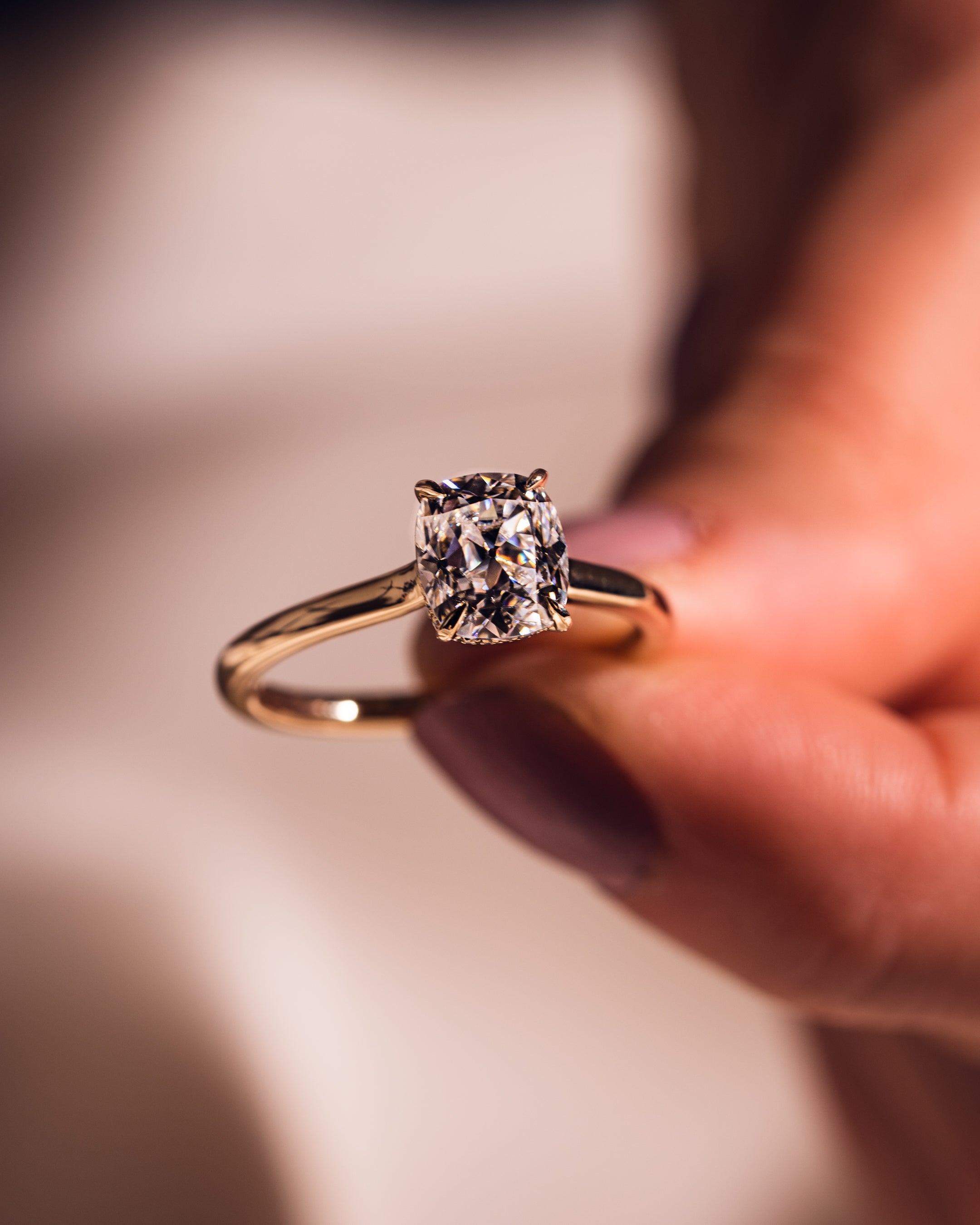 0.96 CT Cushion F/VS2 CVD Diamond Hidden Halo Engagement Ring - Camila Brown