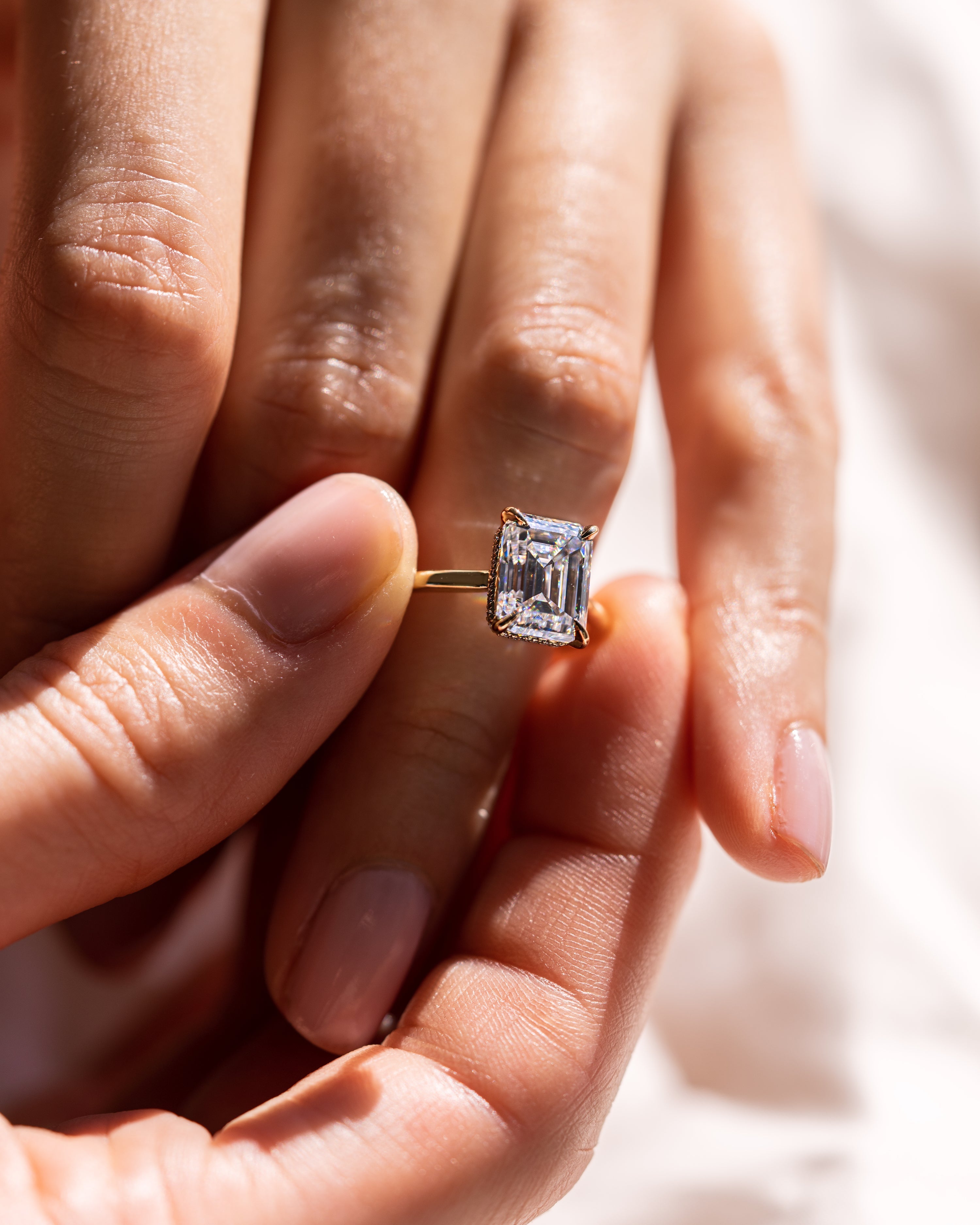 1.30 - 3.30 CT Emerald F/VS1 CVD Diamond Hidden Halo Engagement Ring - Camila Brown