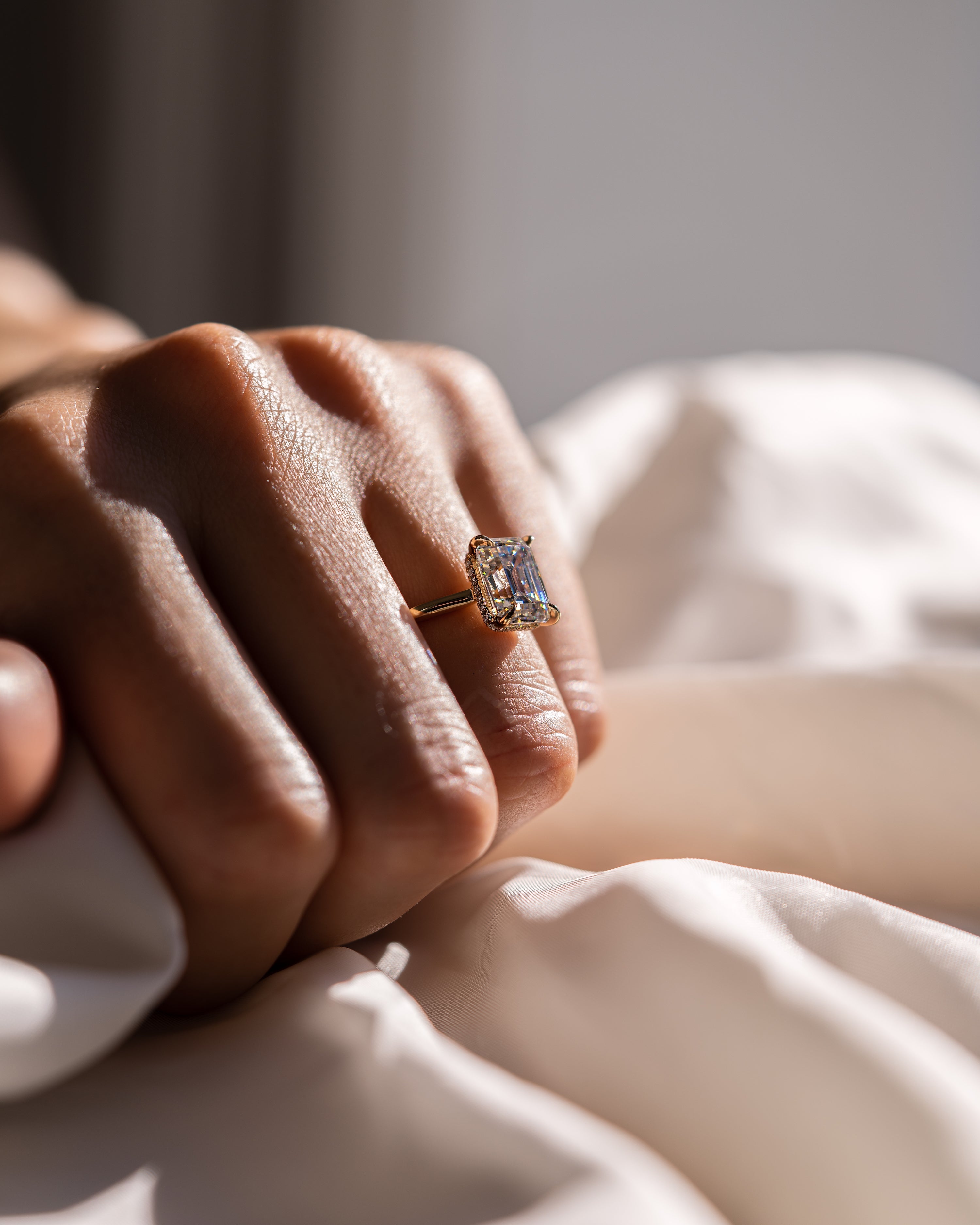 1.30 - 3.30 CT Emerald F/VS1 CVD Diamond Hidden Halo Engagement Ring - Camila Brown