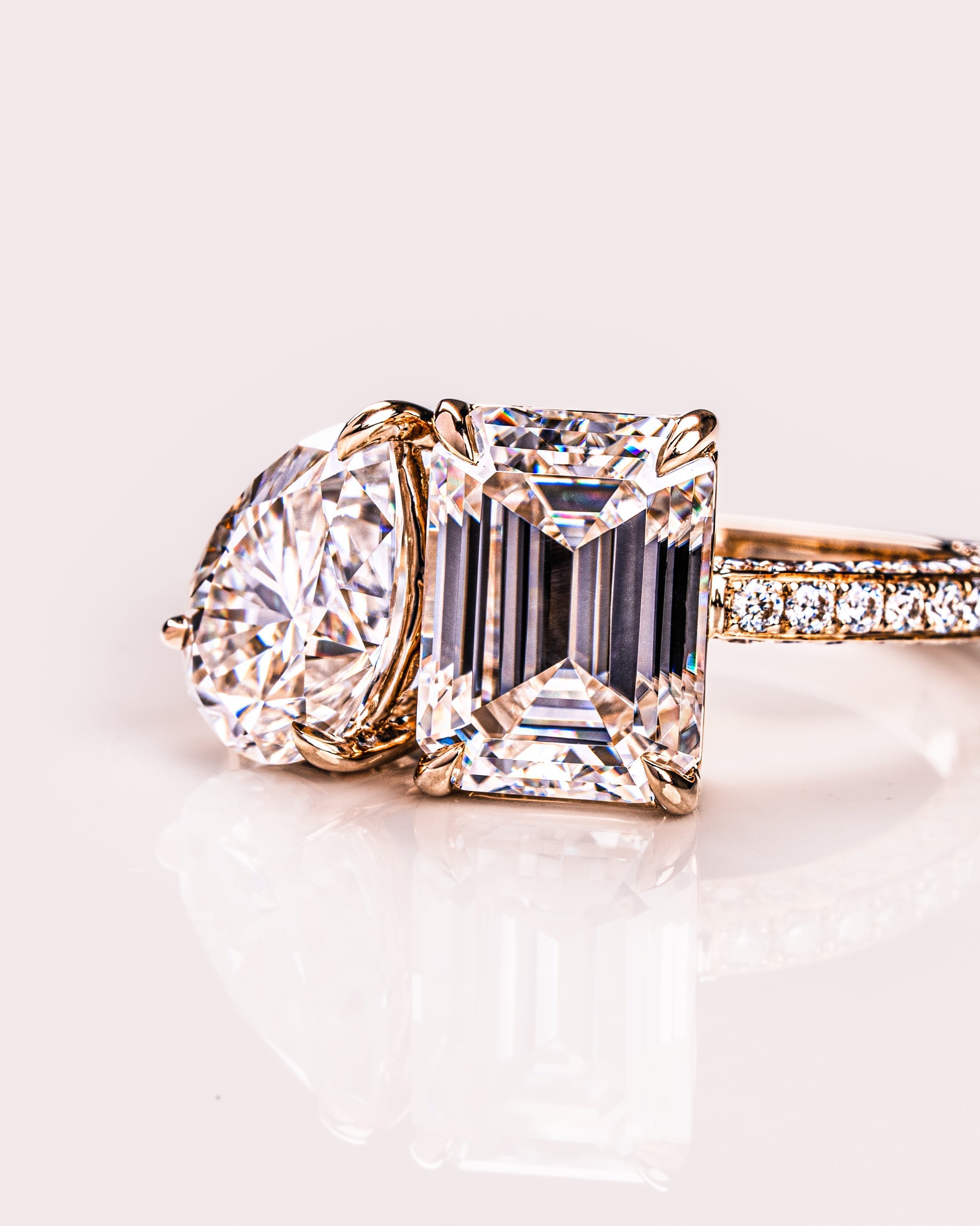 2.25 CT Emerald & Pear E/VS2 CVD Diamond Two Stone Engagement Ring - Camila Brown