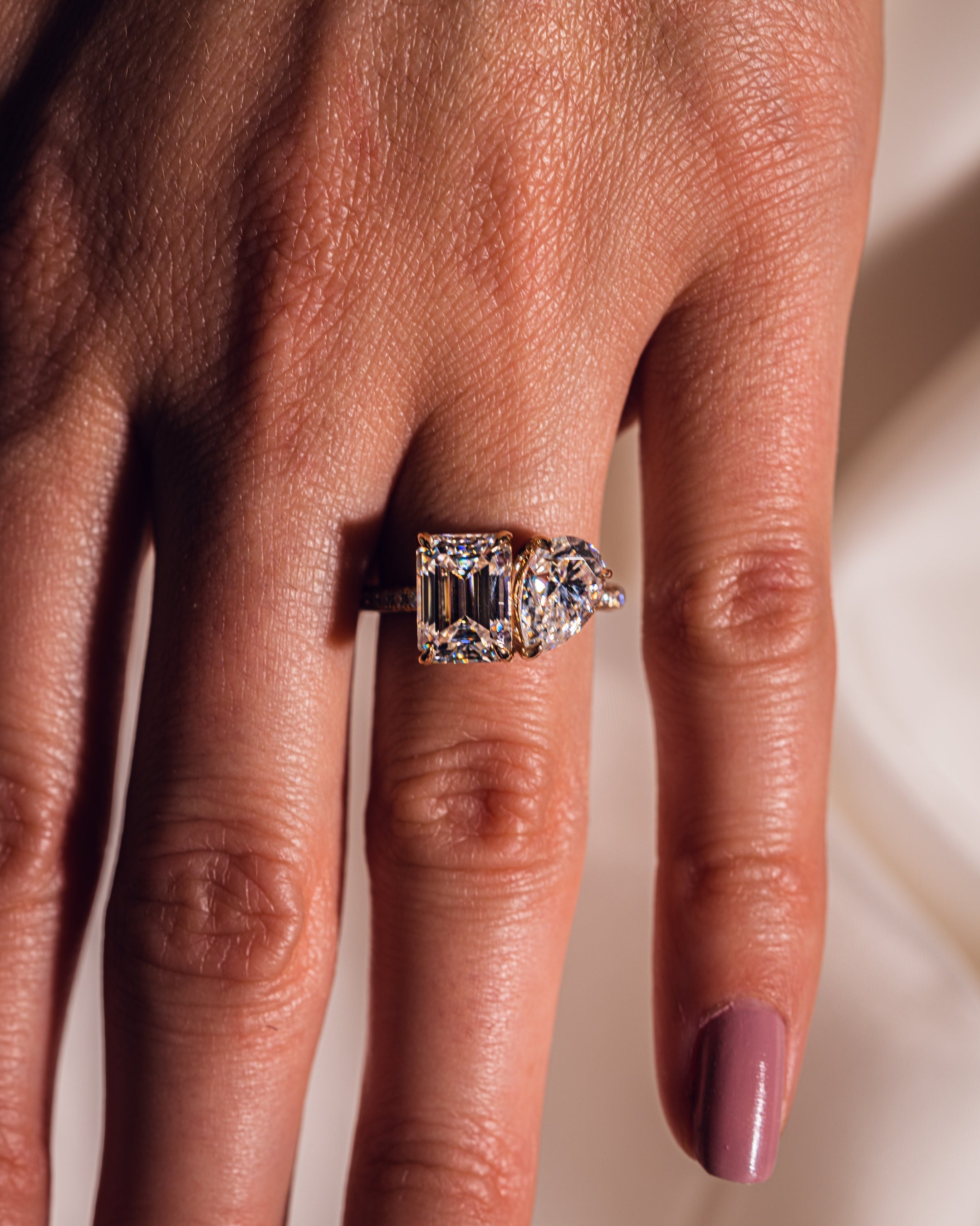 2.25 CT Emerald & Pear E/VS2 CVD Diamond Two Stone Engagement Ring - Camila Brown