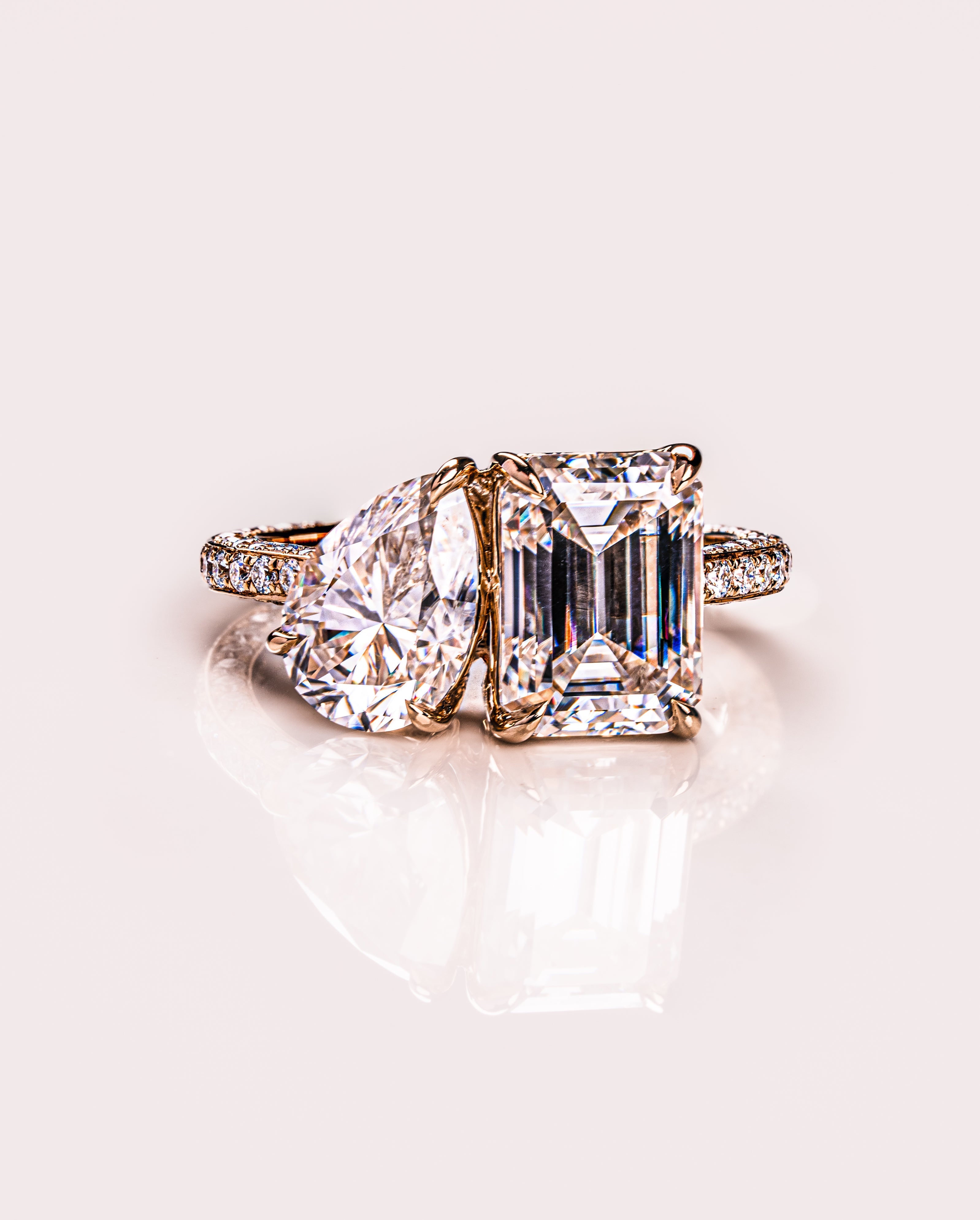 2.25 CT Emerald & Pear E/VS2 CVD Diamond Two Stone Engagement Ring - Camila Brown