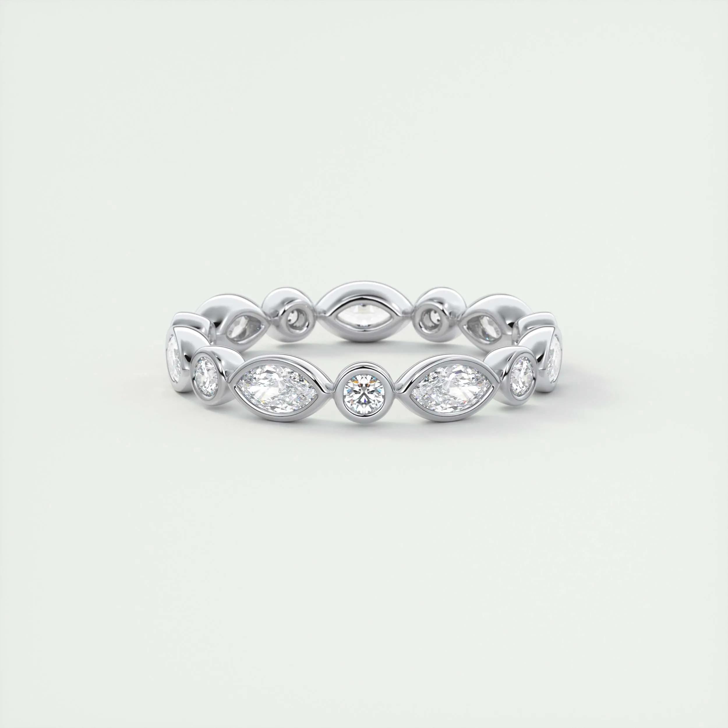 0.98 TCW Marquise & Round CVD Diamond Bezel Setting Wedding Band - Camila Brown