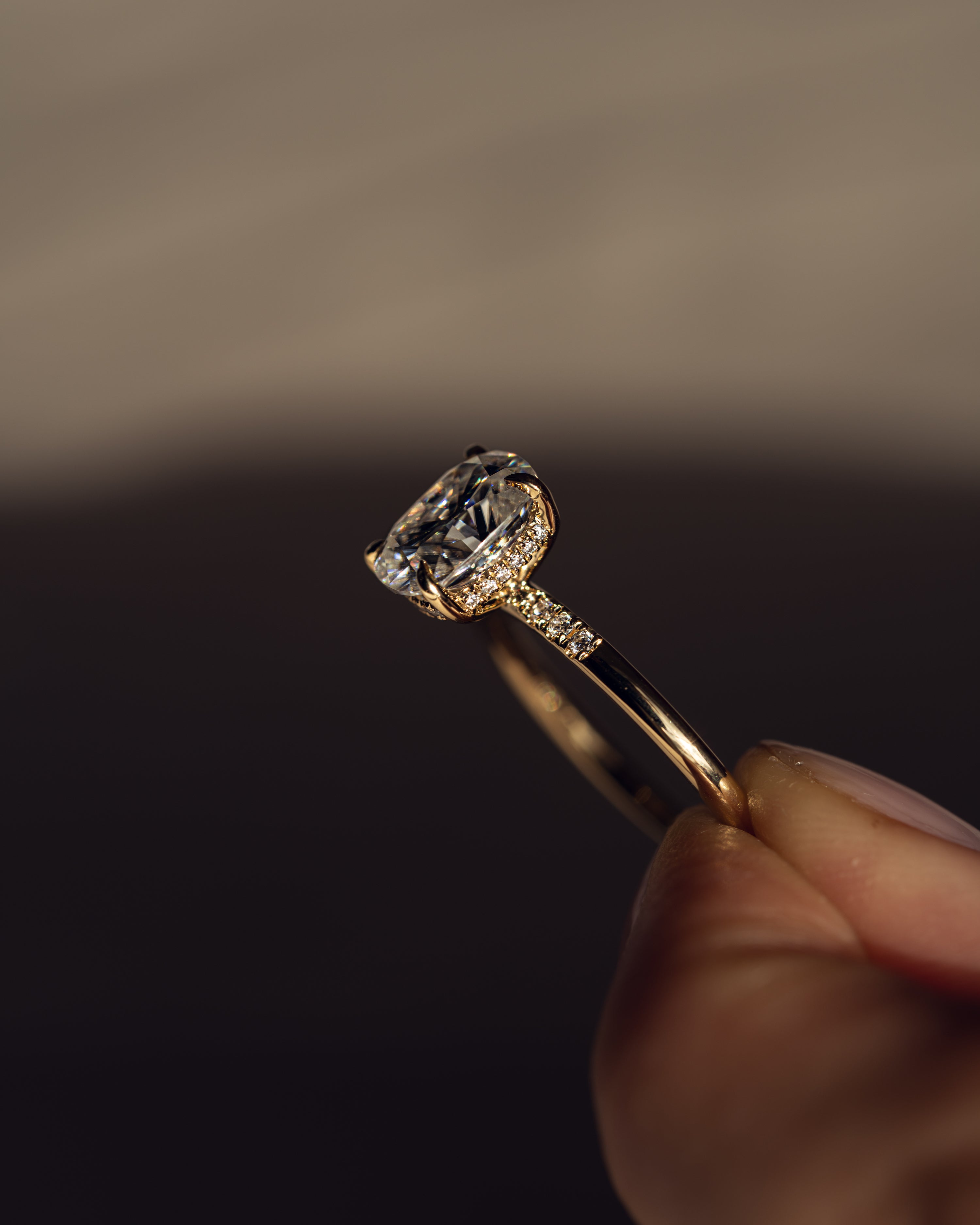 1.15 - 3.15 CT Cushion F/VS1 CVD Diamond Hidden Halo Engagement Ring - Camila Brown