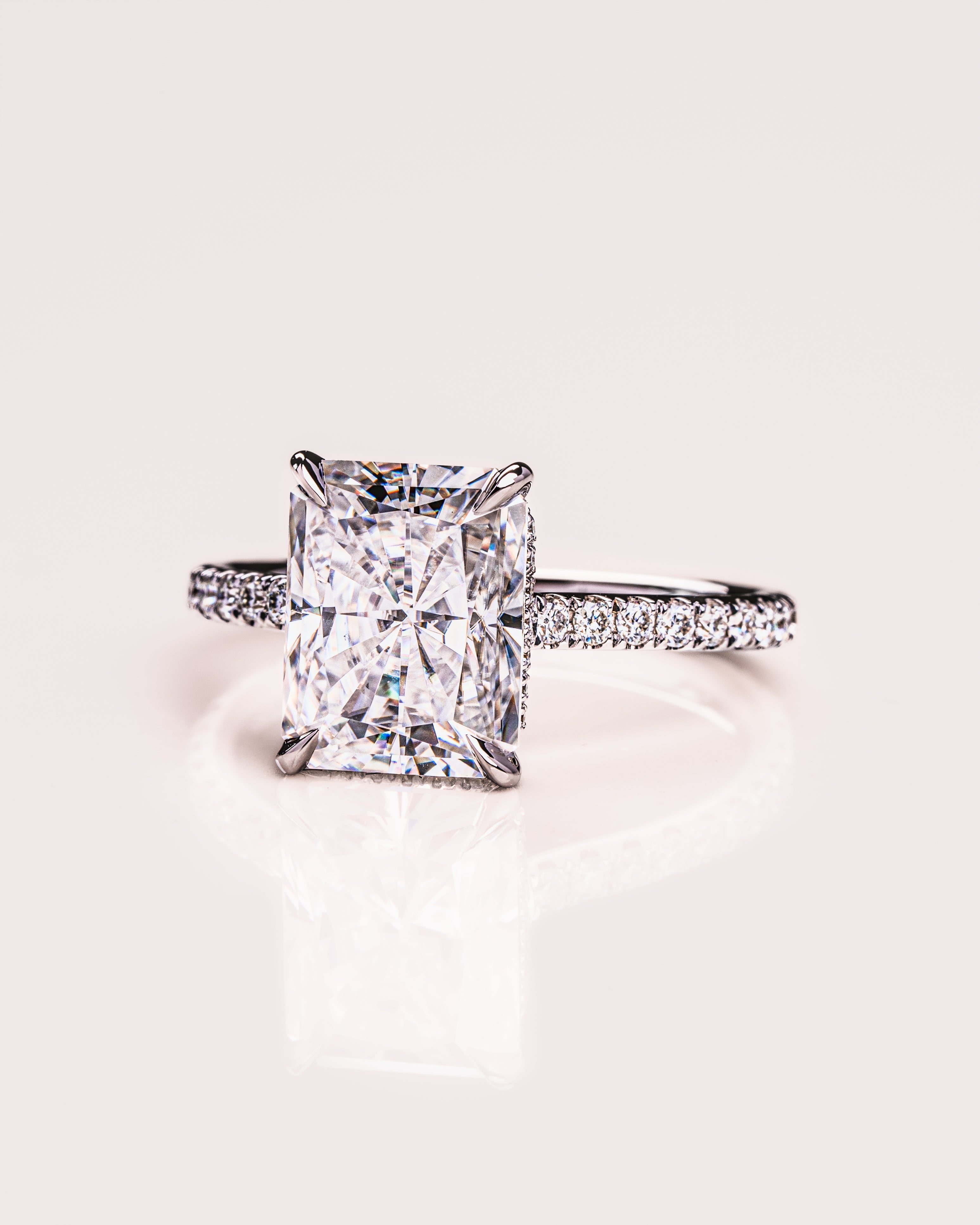 1.43 - 3.43 CT Radiant E/VS1 CVD Diamond Hidden Halo Pave Setting Engagement Ring - Camila Brown