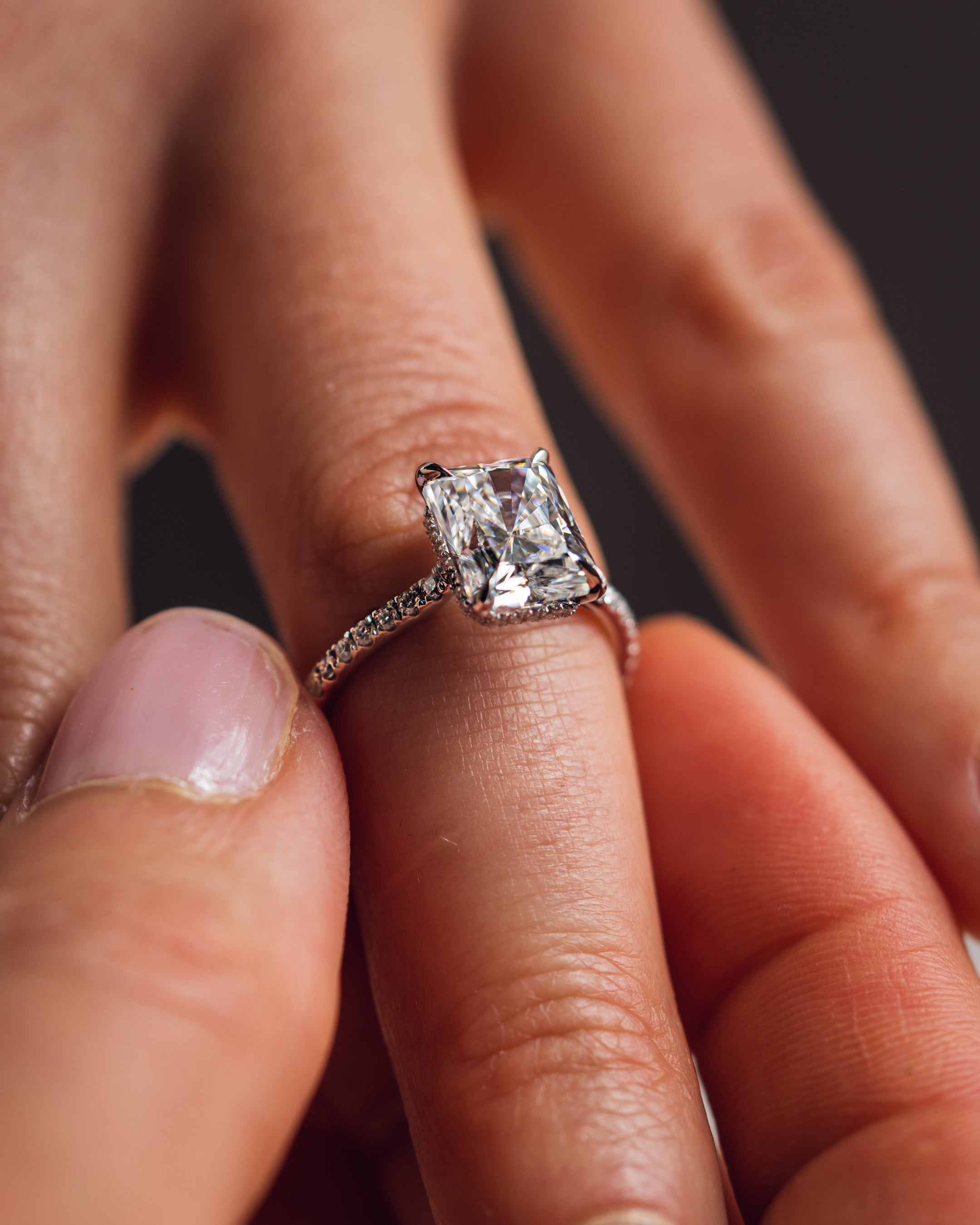 1.43 - 3.43 CT Radiant E/VS1 CVD Diamond Hidden Halo Pave Setting Engagement Ring - Camila Brown